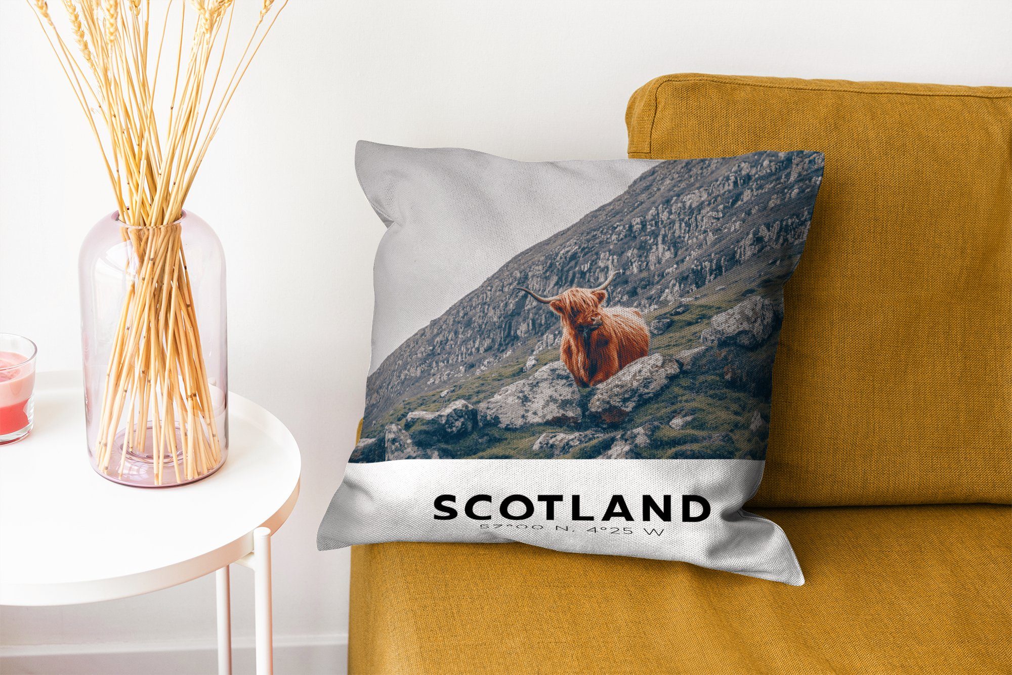 Highlander Berge, - für Zierkissen Schlafzimmer, MuchoWow mit Füllung Sofakissen Schottland Deko, - Dekokissen Wohzimmer,