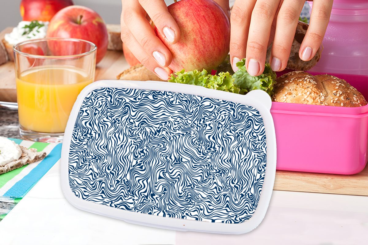 MuchoWow Lunchbox - Muster für Mädchen, Abstrakt (2-tlg), Brotdose Kunststoff - Blau, Snackbox, Erwachsene, Kinder, Brotbox rosa Kunststoff