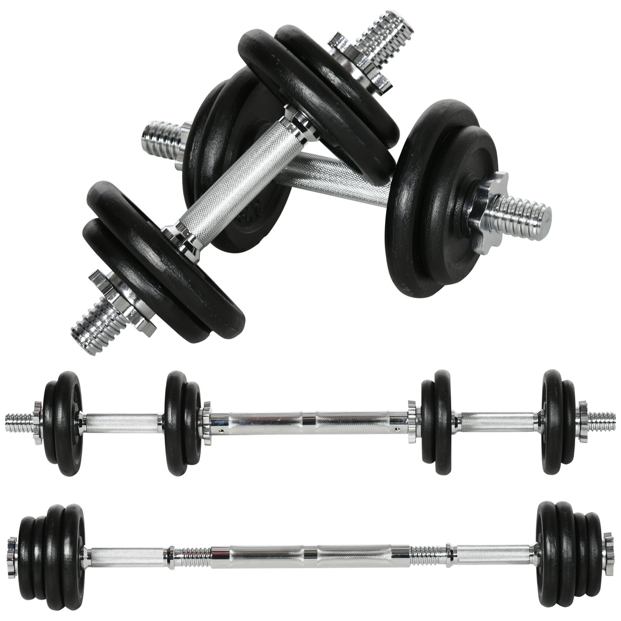 HOMCOM Hantel-Set Kurzhantel, Langhantel, 8 Scheiben, 95 x 16 x 16Hcm, (Set, Dumbbellset), mit Langhantelstange