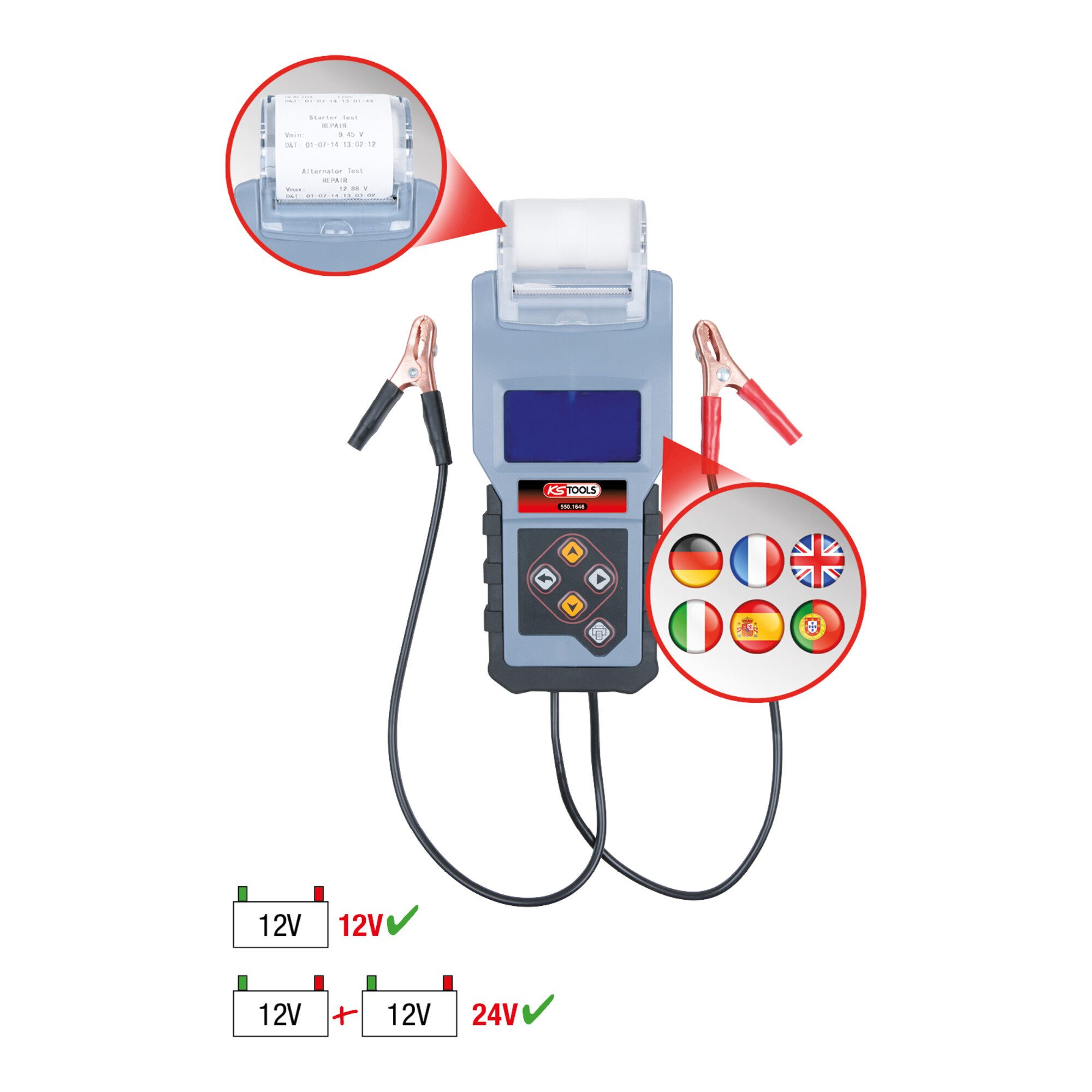KS Tools KS Tools 12-V-Digital-Batterie- und Ladesystemtester mit integriertem Batterie