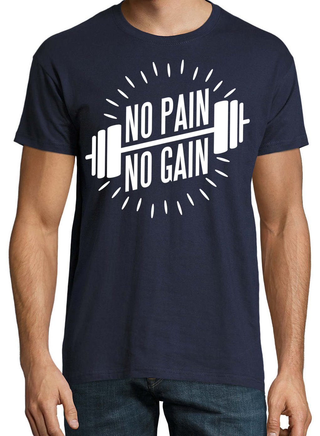 Pain Youth Fitness trendigem No mit Designz No T-Shirt Motiv Shirt Navyblau Herren Gain