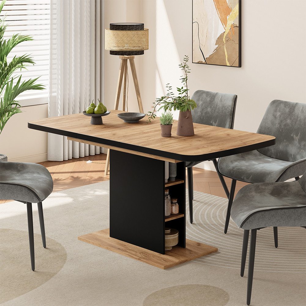 Vicco Esstisch Fenaro, Schwarz/Eiche, 120 x 80 cm mit offenen Fächern (1-St)