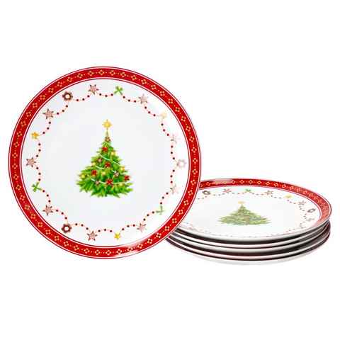 MamboCat Servierplatte 6x Weihnachtstraum Gebäckteller Porzellan 6 Personen, Porzellan