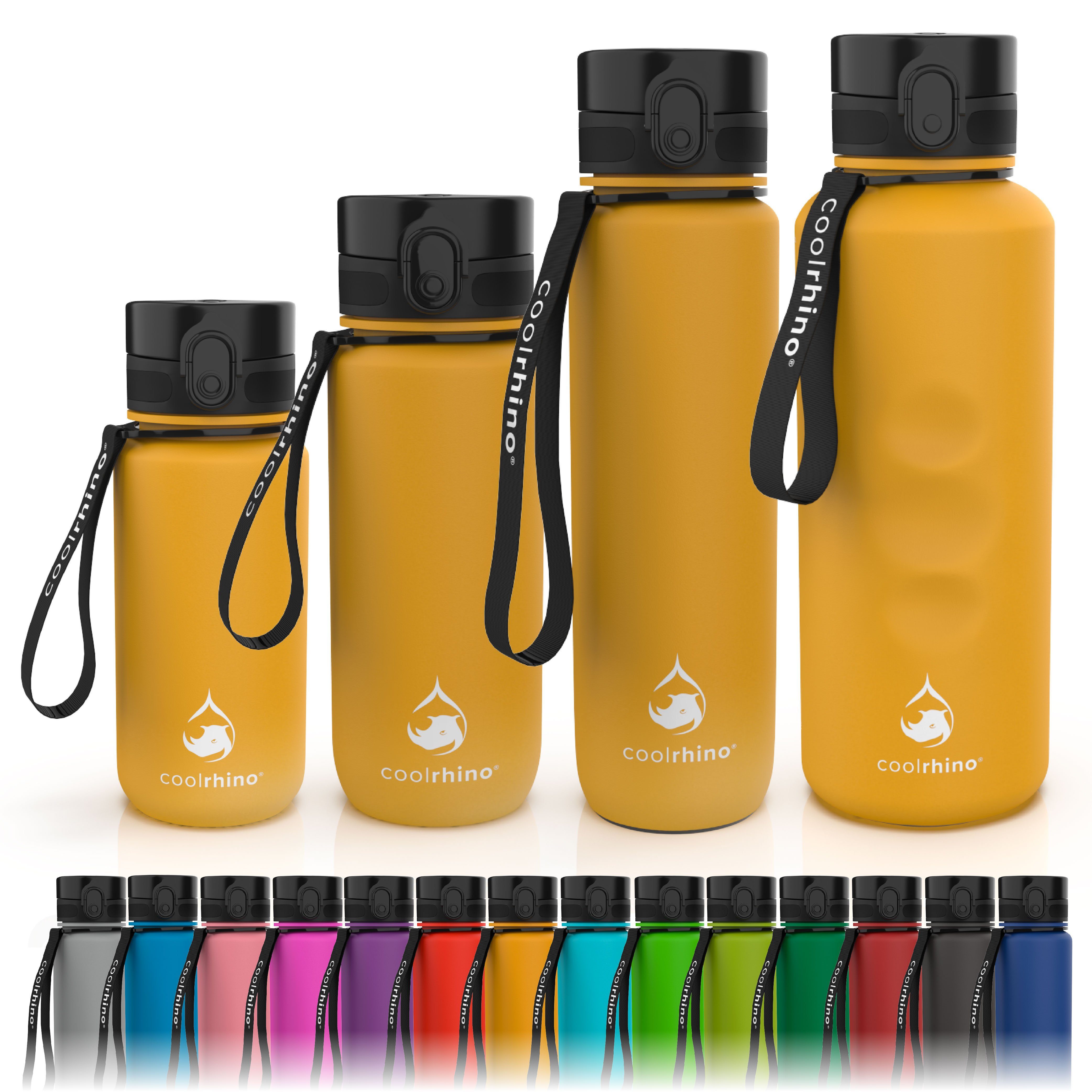 coolrhino Trinkflasche rhinoSport Tritan Sportflasche 350 ml, 650 ml, 1 liter, 1,5 l, Wasserflasche auslaufsicher für Sport, Outdoor, Schule und Fahrrad Sonnen-Gelb