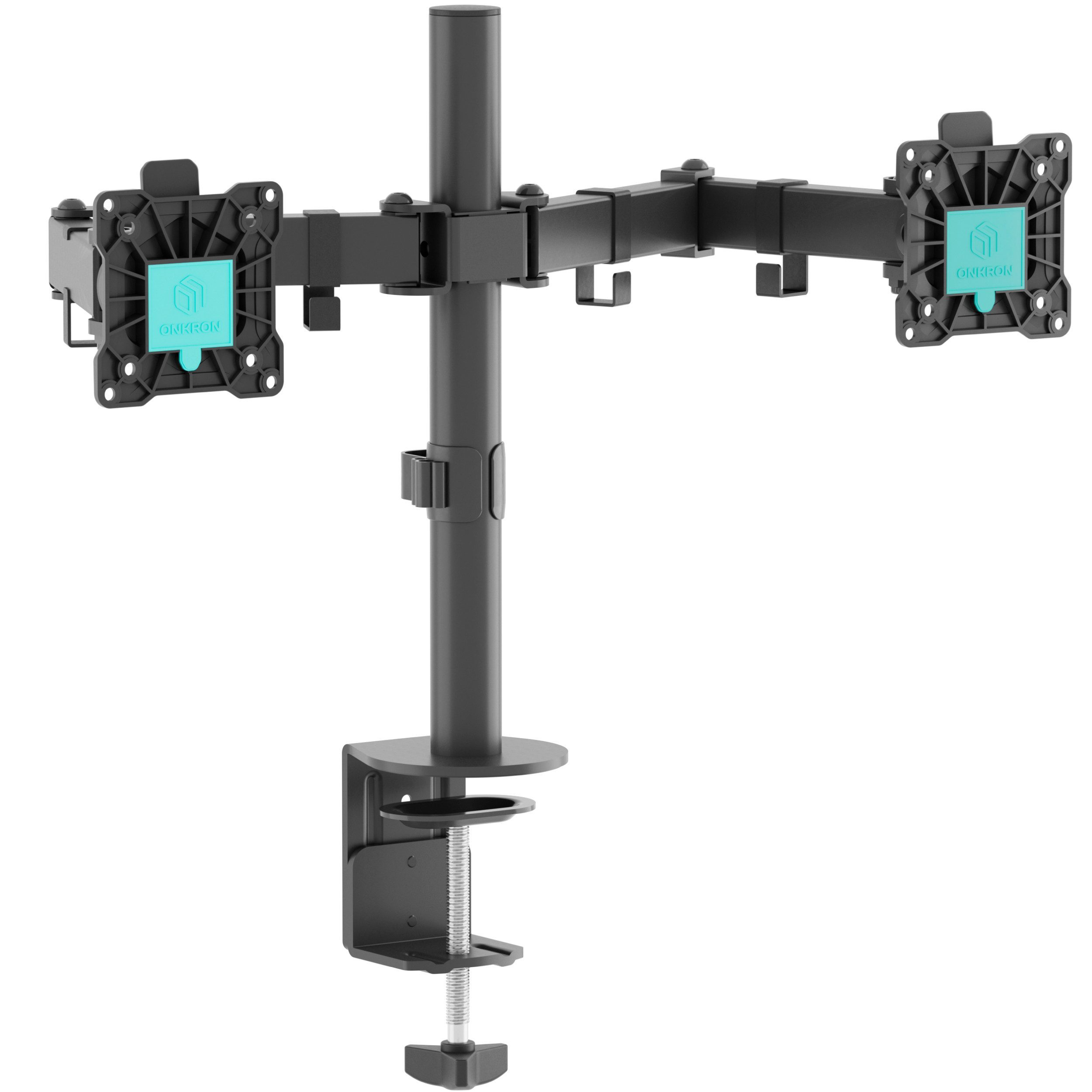 ONKRON Monitor-Halterung 13-32 Zoll, bis 8 kg pro Arm, VESA 75x75-100x100, D221E-B, (bis 32 Zoll, höhenverstellbar, schwenkbar, neigbar, drehbar, Kabelmanagement)