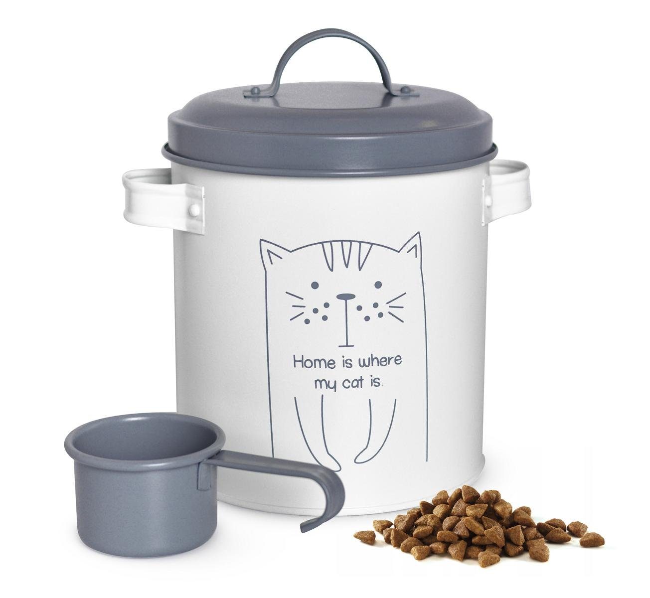 Sendez Katzen-Futterspender Trockenfutterdose mit Deckel und Löffel Mettaldose Tierfutter Vorratsdose Katzenfutterbox Katze