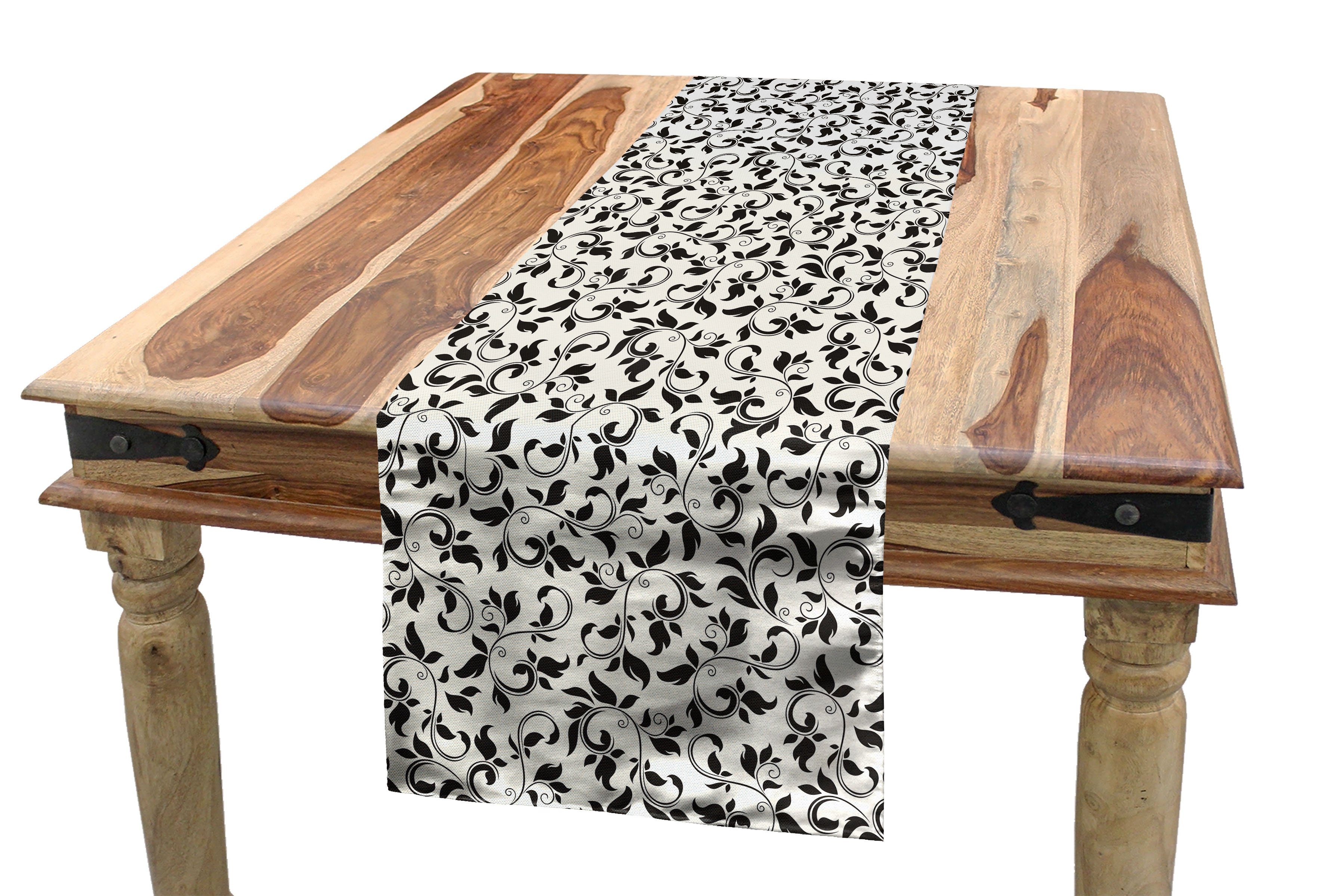 Abakuhaus Tischläufer Esszimmer Küche Rechteckiger Dekorativer Tischläufer, Blatt Monochrome Scroll-Muster | Tischläufer