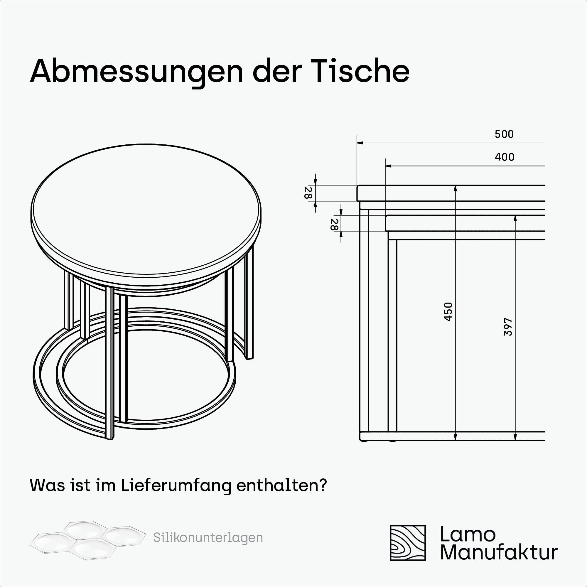 LAMO Manufaktur Beistelltisch Couchtisch rund 2er Set - Beistelltisch Holz -Wohnzimmertisch rund (2 Tisch), Sofatisch modern, Holztisch für Wohnzimmer, Farbe: Natur, Beine: Blau
