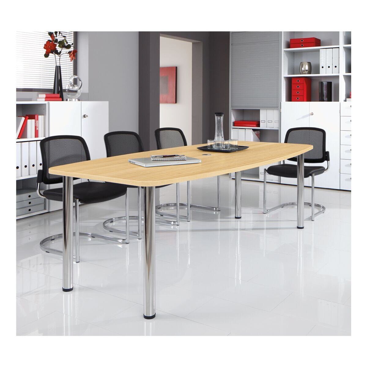HAMMERBACHER Konferenztisch Chicago, B 220 cm, Tonnenform, bis 8 Personen, mit Tischbeinen / Kabeldose