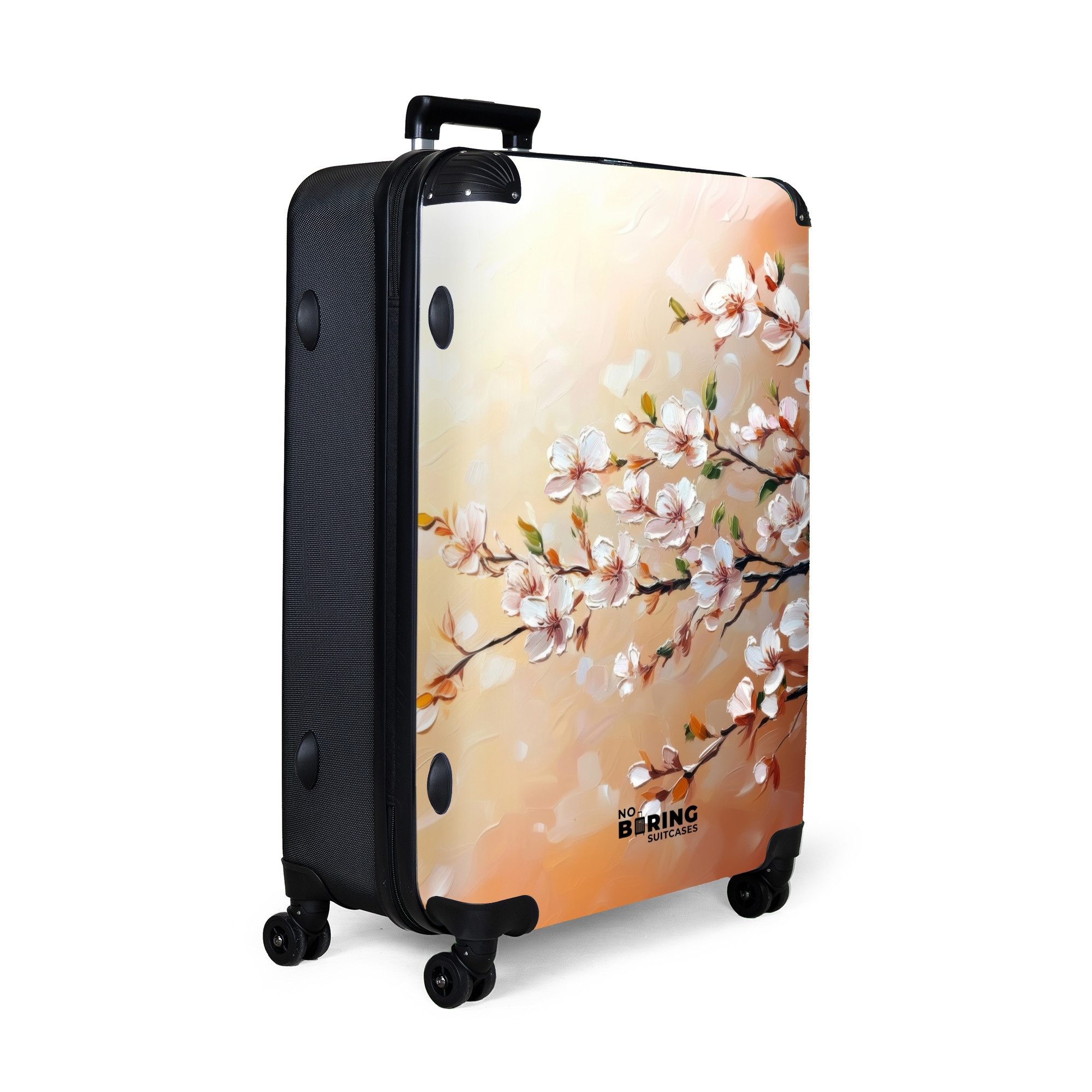 NoBoringSuitcases.com© Hartschalen-Trolley Blühende Zweige auf orangefarben günstig online kaufen