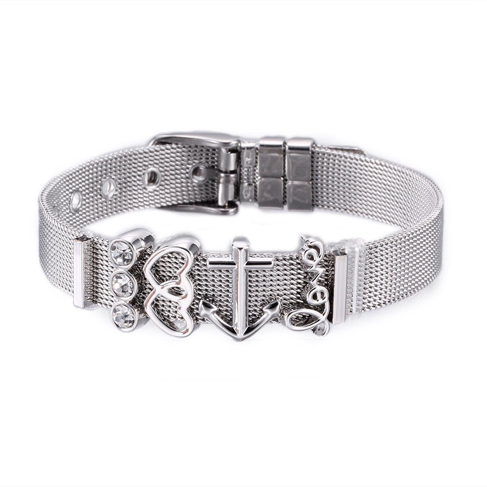 Silberfarben Armband Charms Poliert sind inkl. austauschbar Mesh Armband Geschenkverpackung), (Armband, poliert Heideman