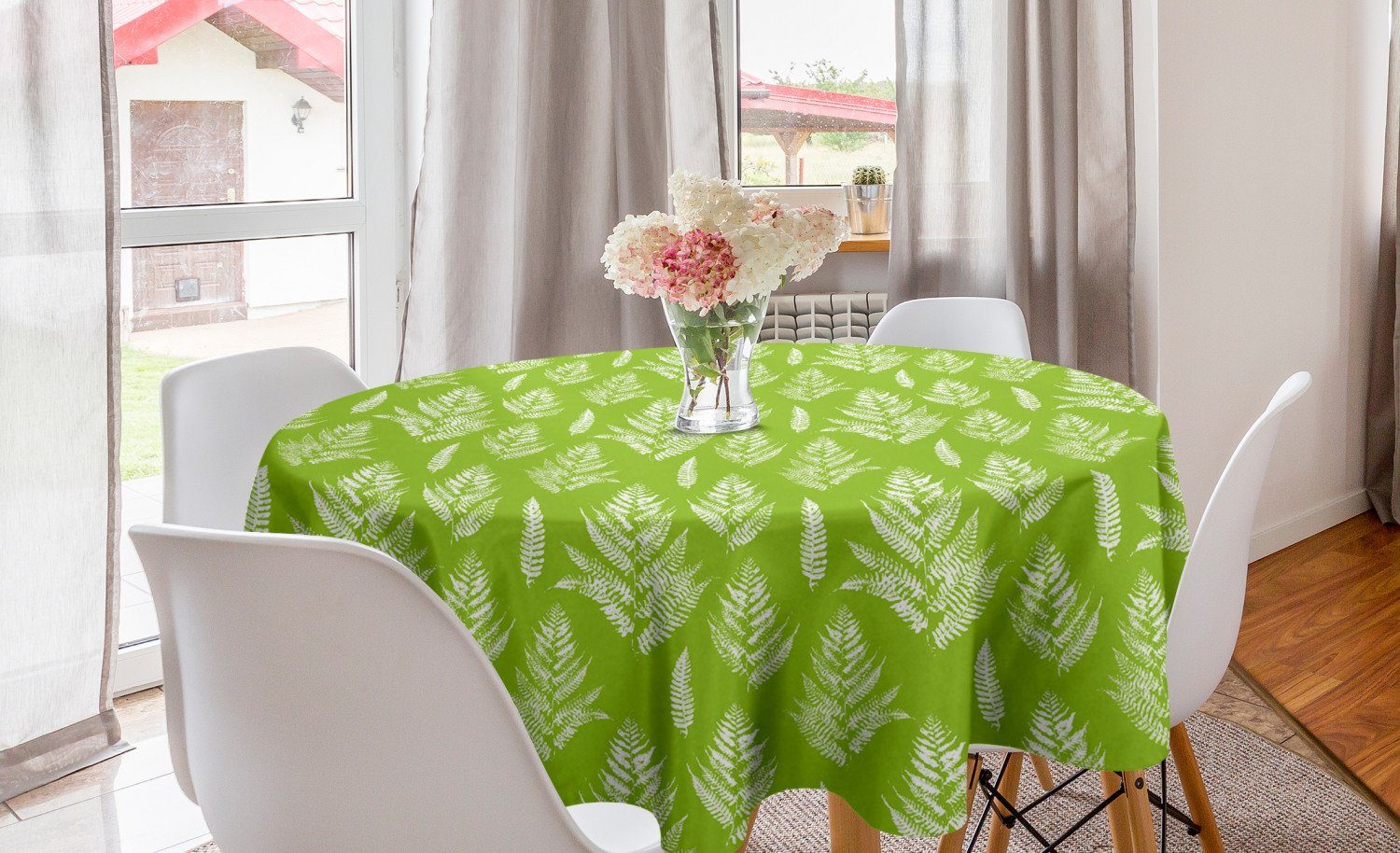 Abakuhaus Tischdecke Kreis Tischdecke Abdeckung für Esszimmer Küche Dekoration, Blätter Fern Kräuter mit Farben-Flecken