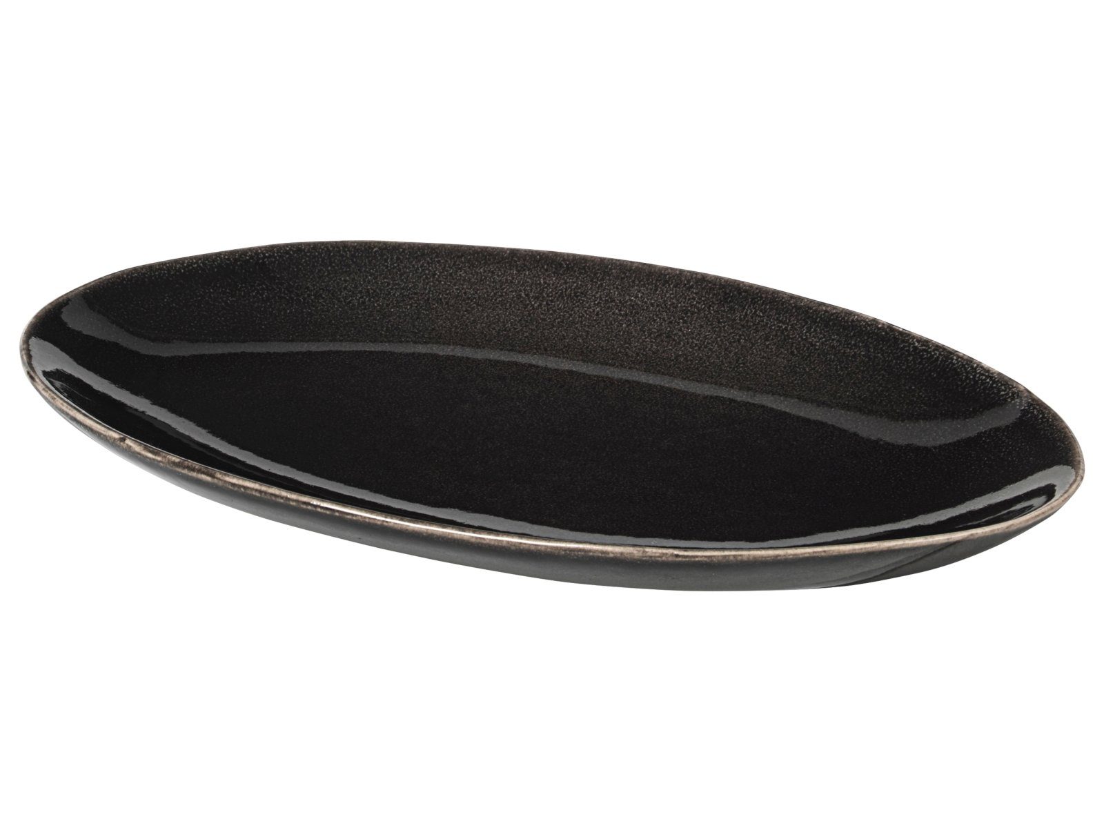 Broste Copenhagen Servierplatte NORDIC COAL Platte oval 22 cm, Steingut, (Platten)
