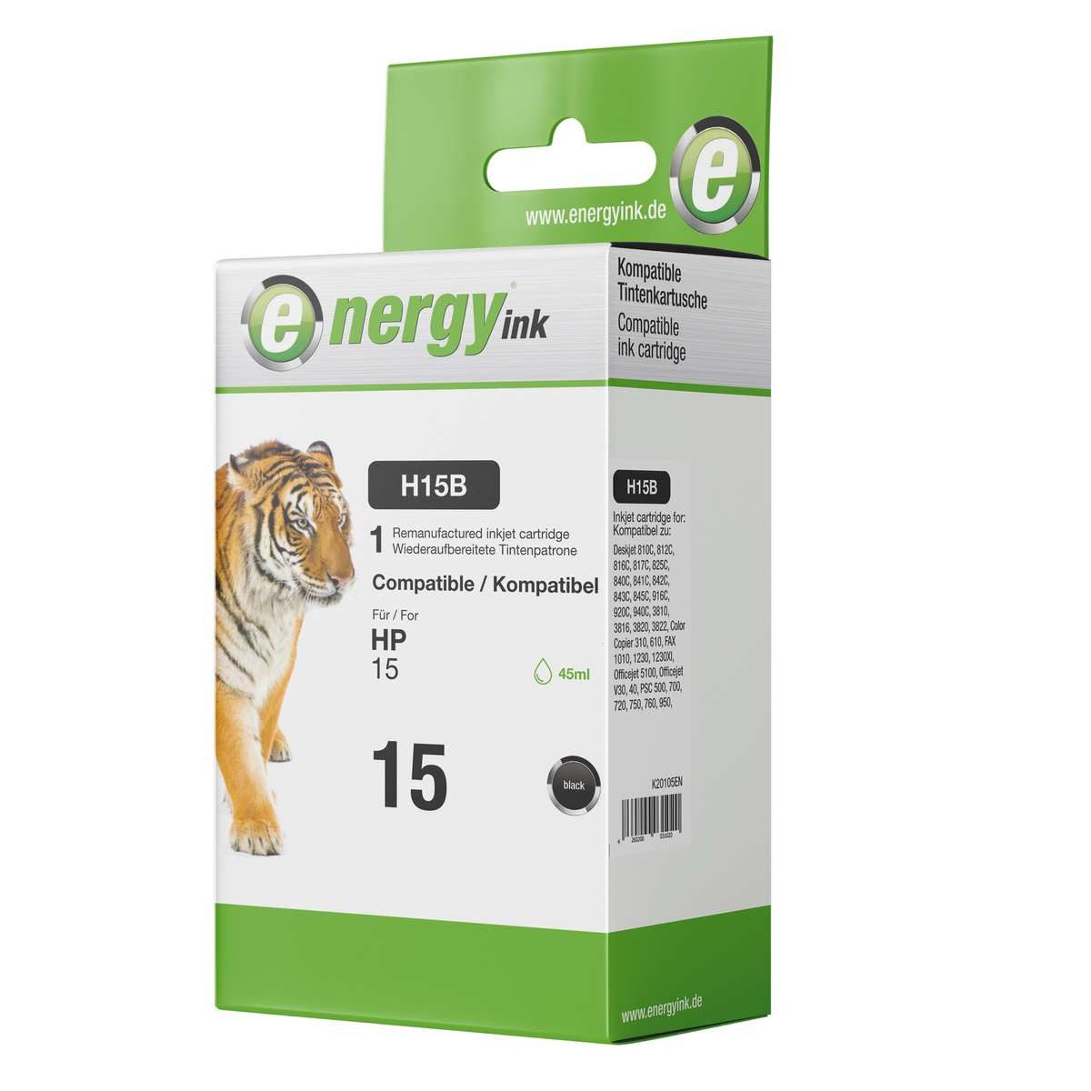 Energy-ink Tintenpatrone H15B ersetzt HP C6615A black Nr. HP 15 Tintenpatrone (kompatibel, schwarz)