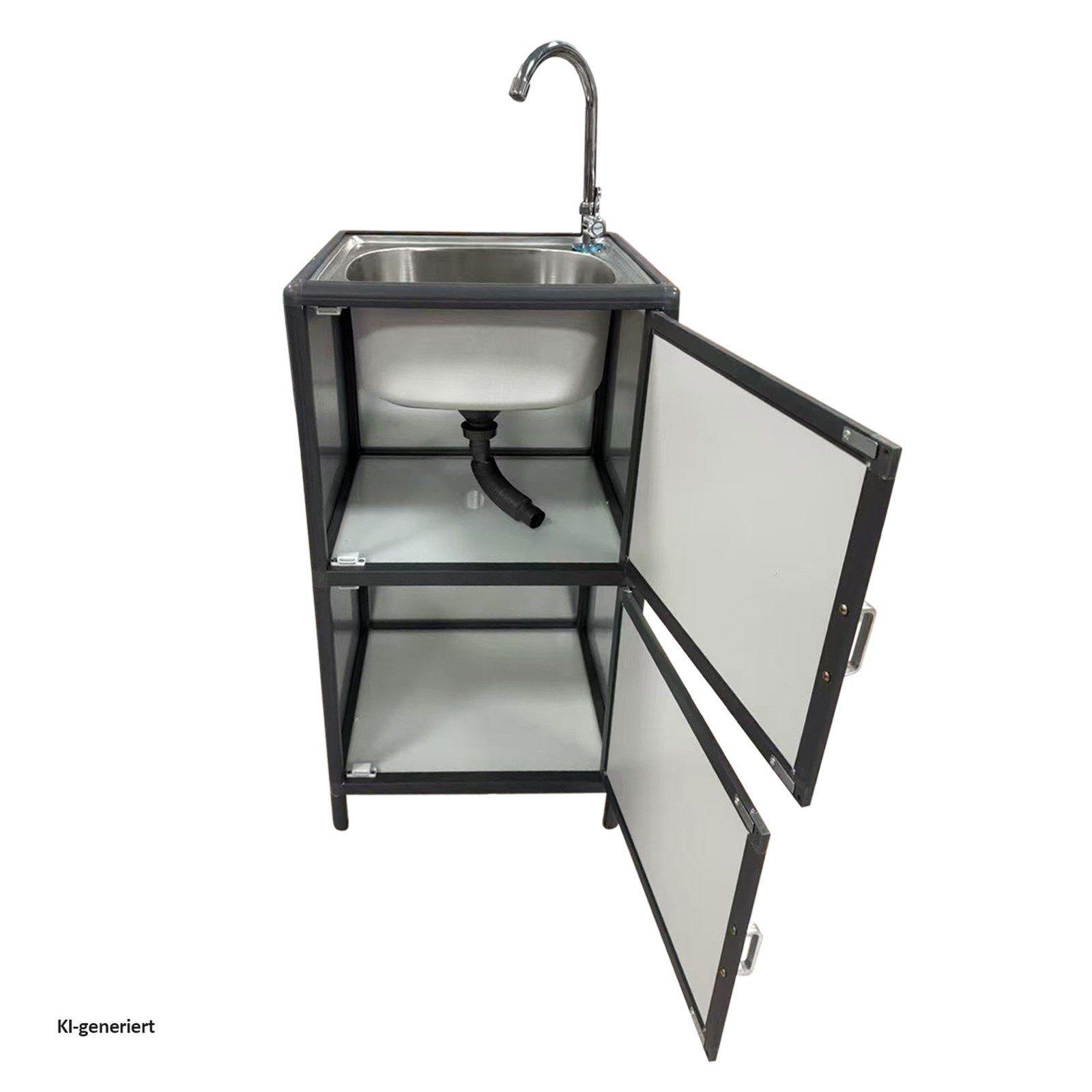 HTI-Living Küchenspüle Spüle mit Unterschrank für Outdoorküche Grau, 46/41 cm, (Stück, 1 St., 1 Outdoorspüle), für Garten und Camping mit Edelstahl-Armatur