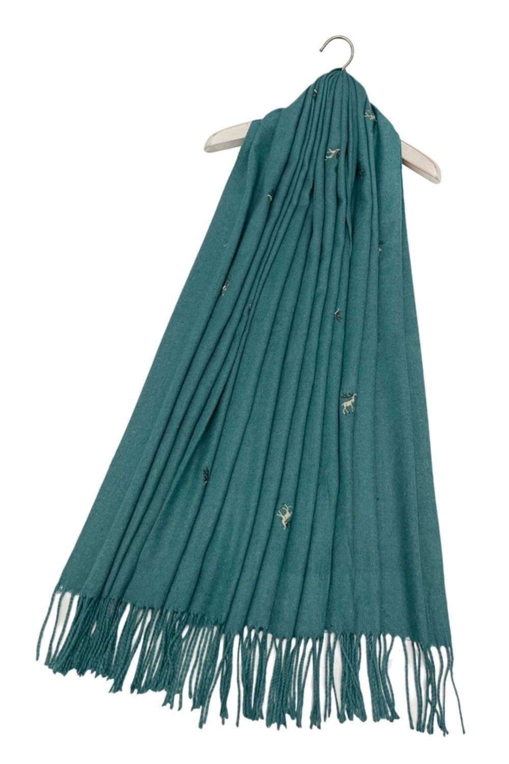 Fashion Scarf World Modeschal Eleganter Damen-Schal mit Rentier-Stickerei, Fein verarbeitet und mit stilvollen Fransen