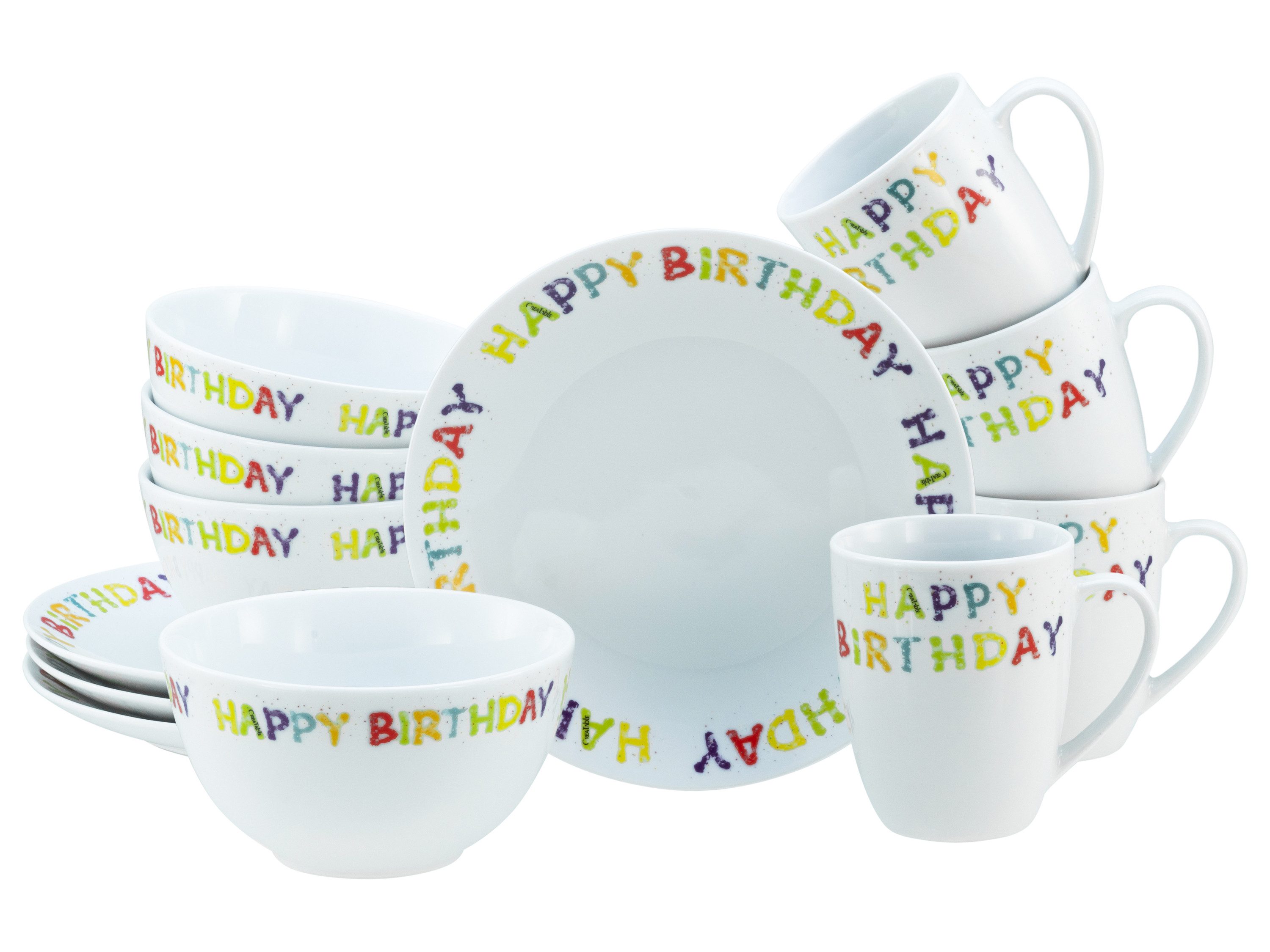 creaTable Frühstücks-Geschirrset Happy Birthday Happy Birthday, 4 Personen, Porzellan