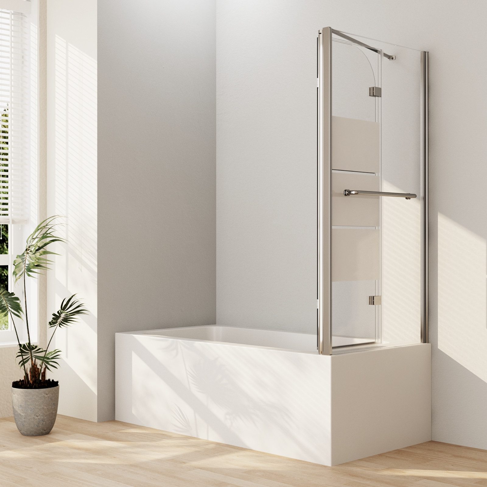 WDWRITTI Badewannenaufsatz mit ohne seitenwand Badewannenfaltwand 3 teilig faltbar milchglas, 6mm ESG