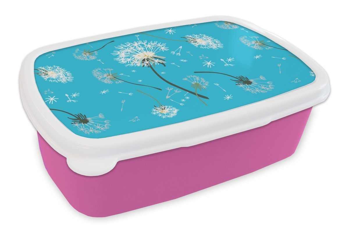 Kunststoff Pflanze Mädchen, rosa - Design MuchoWow Löwenzahn, Erwachsene, Kunststoff, (2-tlg), Snackbox, - Lunchbox Brotdose Brotbox für Kinder,