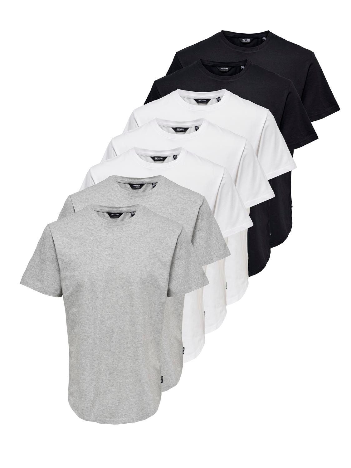 ONLY & SONS Rundhalsshirt ONSMATT LONGY SS TEE 7-PACK (Packung, 7-tlg) Baumwolle, relaxed fit, lang geschnitten