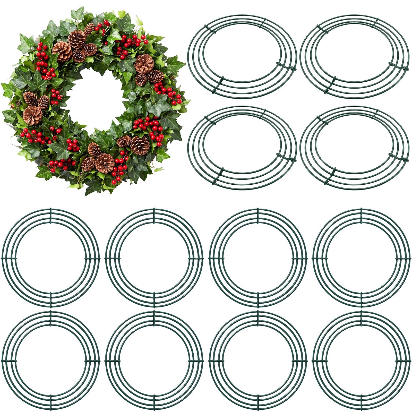 Thealyn Adventskranz 12 Stück Metallringe zum Basteln, 20-35 cm Grün türkranz weihnachten, Robust und langlebig, vielseitig einsetzbar, Metallrahmen
