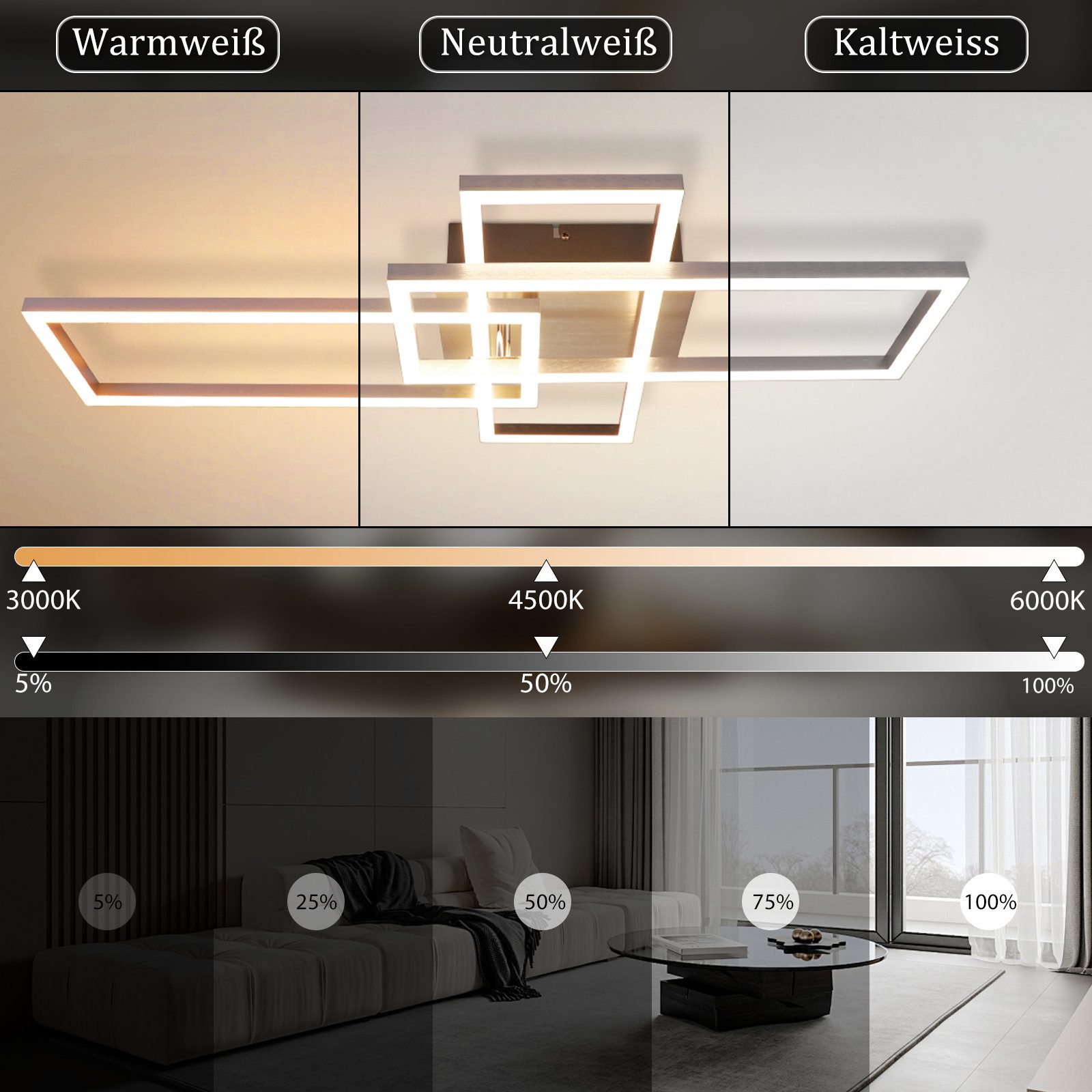 Nettlife LED Deckenleuchte Schlafzimmer Silber Dimmbar 64CM 36W Geometrisch günstig online kaufen