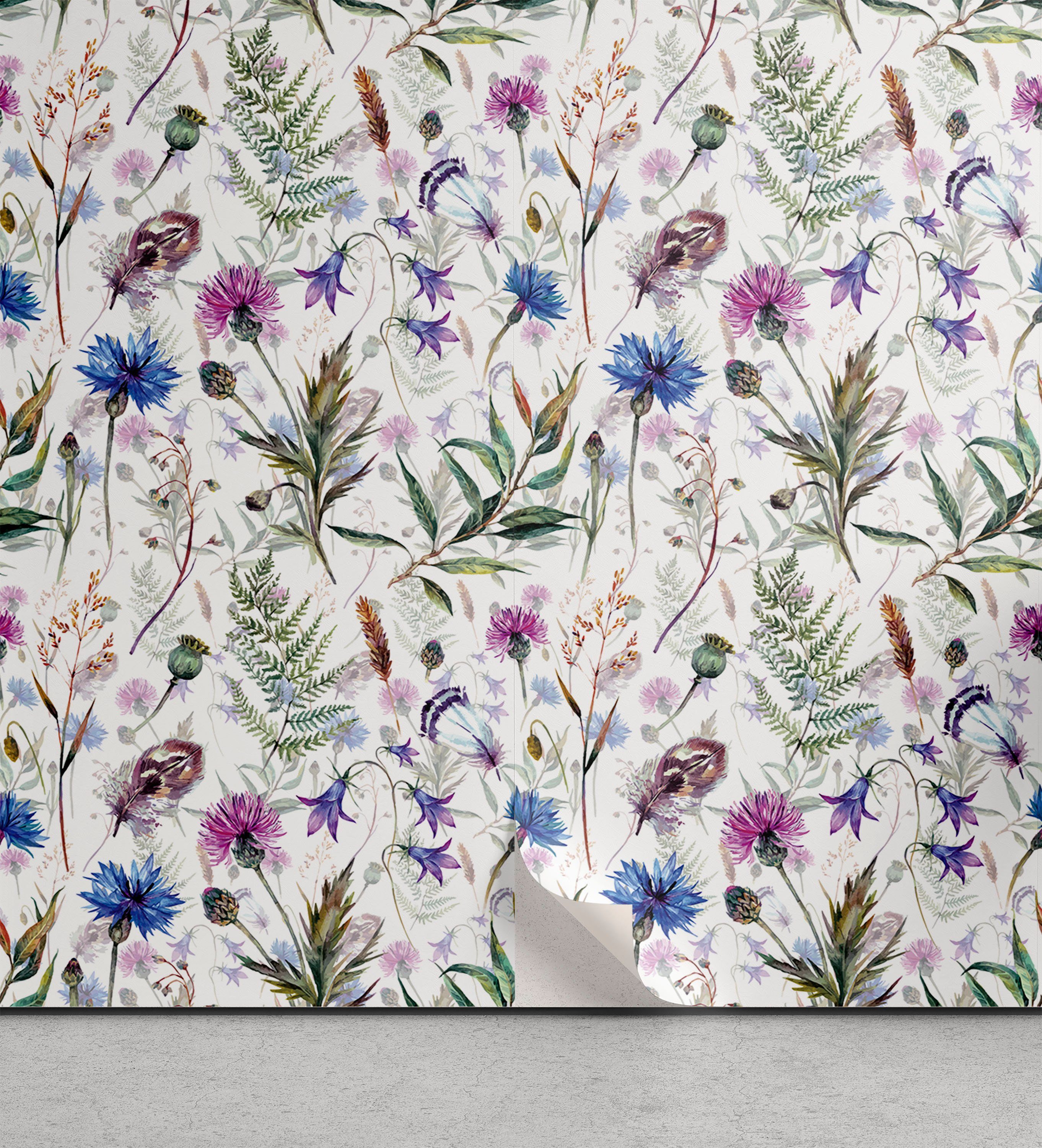 Abakuhaus Vinyltapete selbstklebendes Wohnzimmer Küchenakzent, Distel Aquarell-Wildblumen