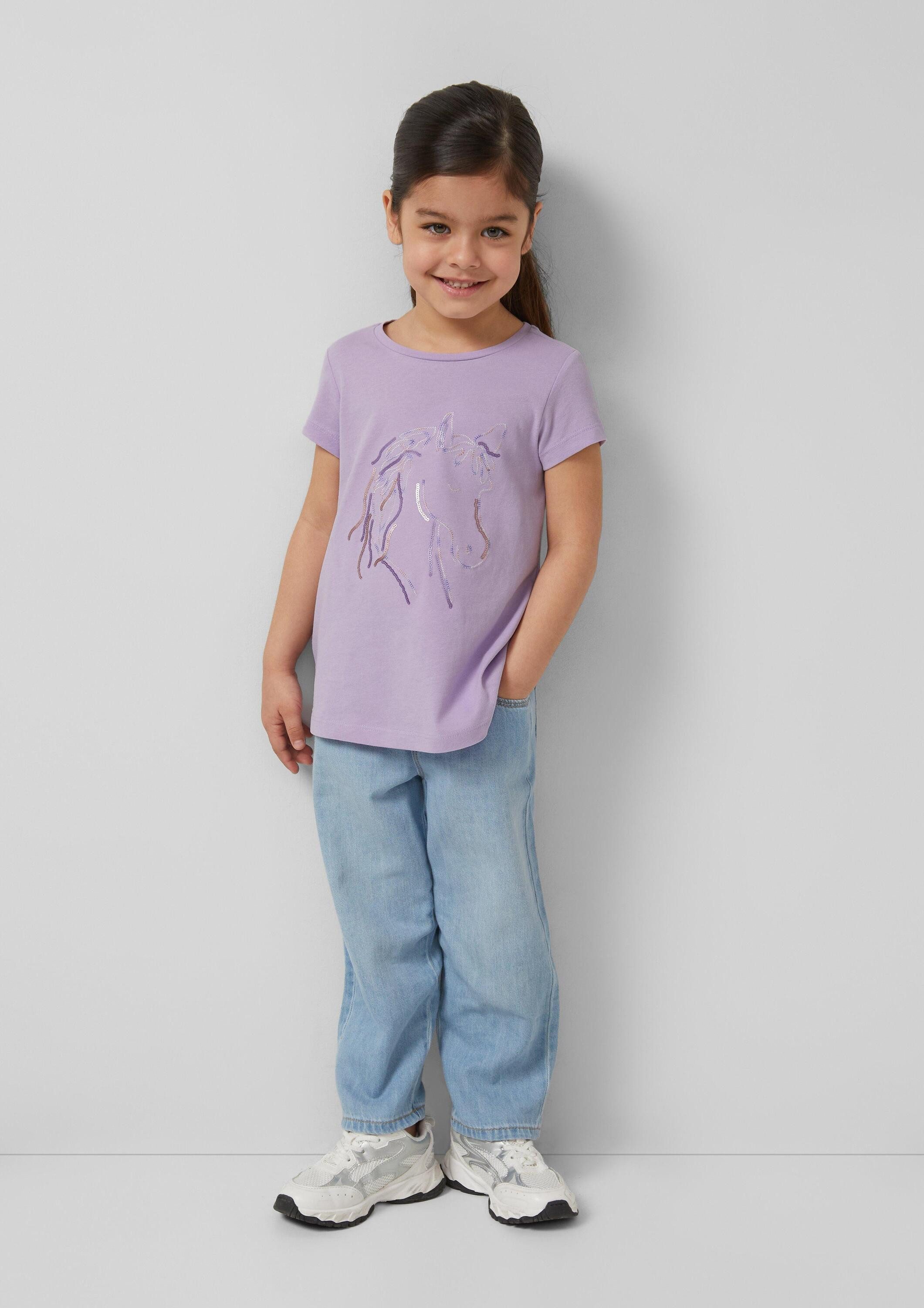 s.Oliver Kurzarmshirt T-Shirt T-Shirt mit Pailletten und Stickerei
