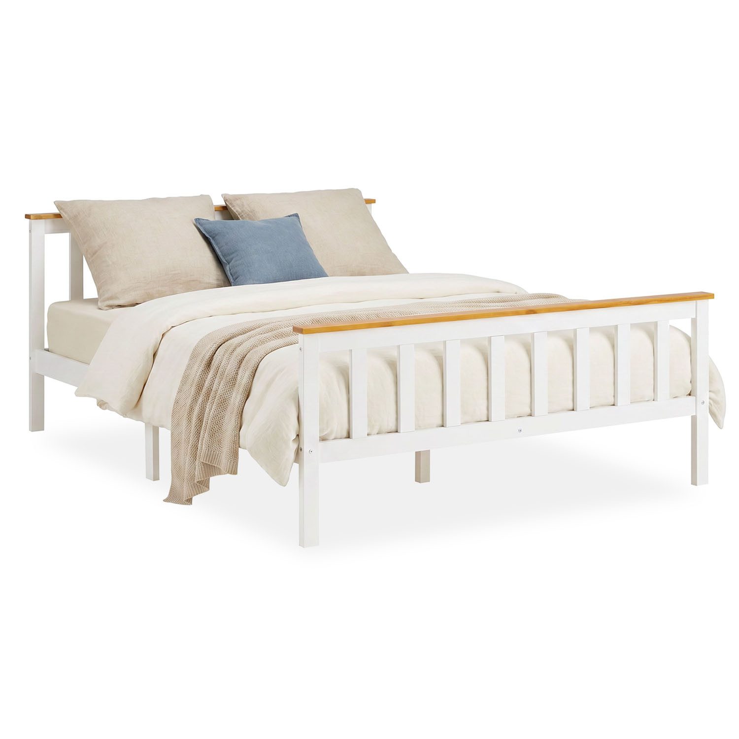 Homestyle4u Palettenbett 90x200 140x200 70x140 mit Lattenrost Jugendbett Weiß/Natur schlicht (Set, mit Lattenrost), mit Kopfteil