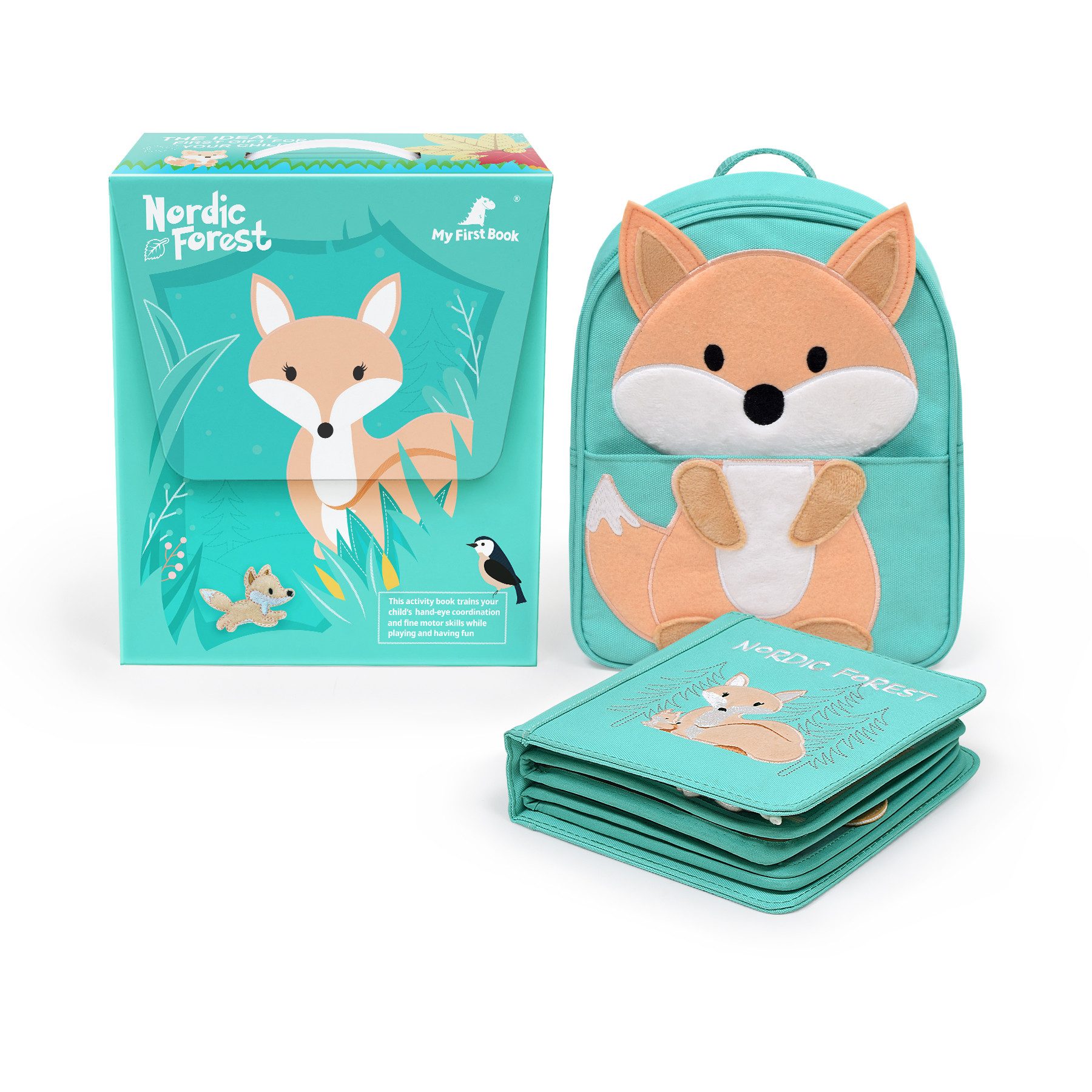 My First Book Lernspielzeug Montessori Quiet Book, Nordic Forest, Set inkl. Rucksack