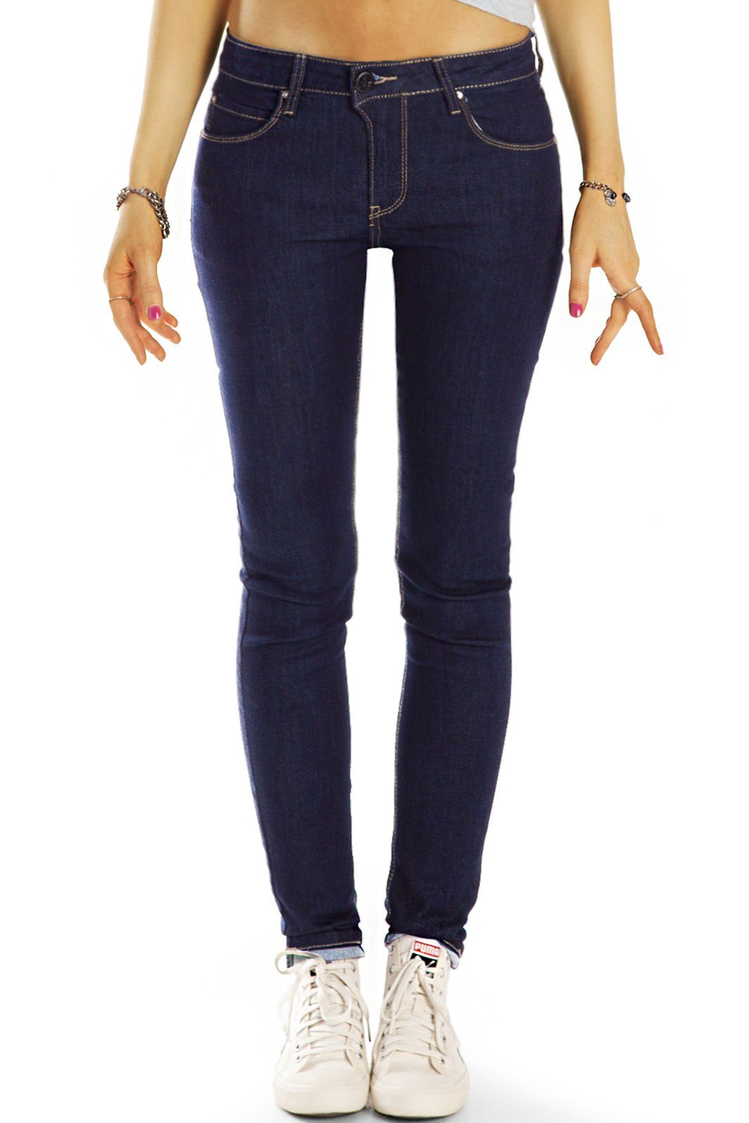 be styled Skinny-fit-Jeans Medium waist slim cut Jeans regular dunkelblaue Jeans stretch Hosen - Damen - j32L-1 mit Stretchanteil, 5 Pocket-Style