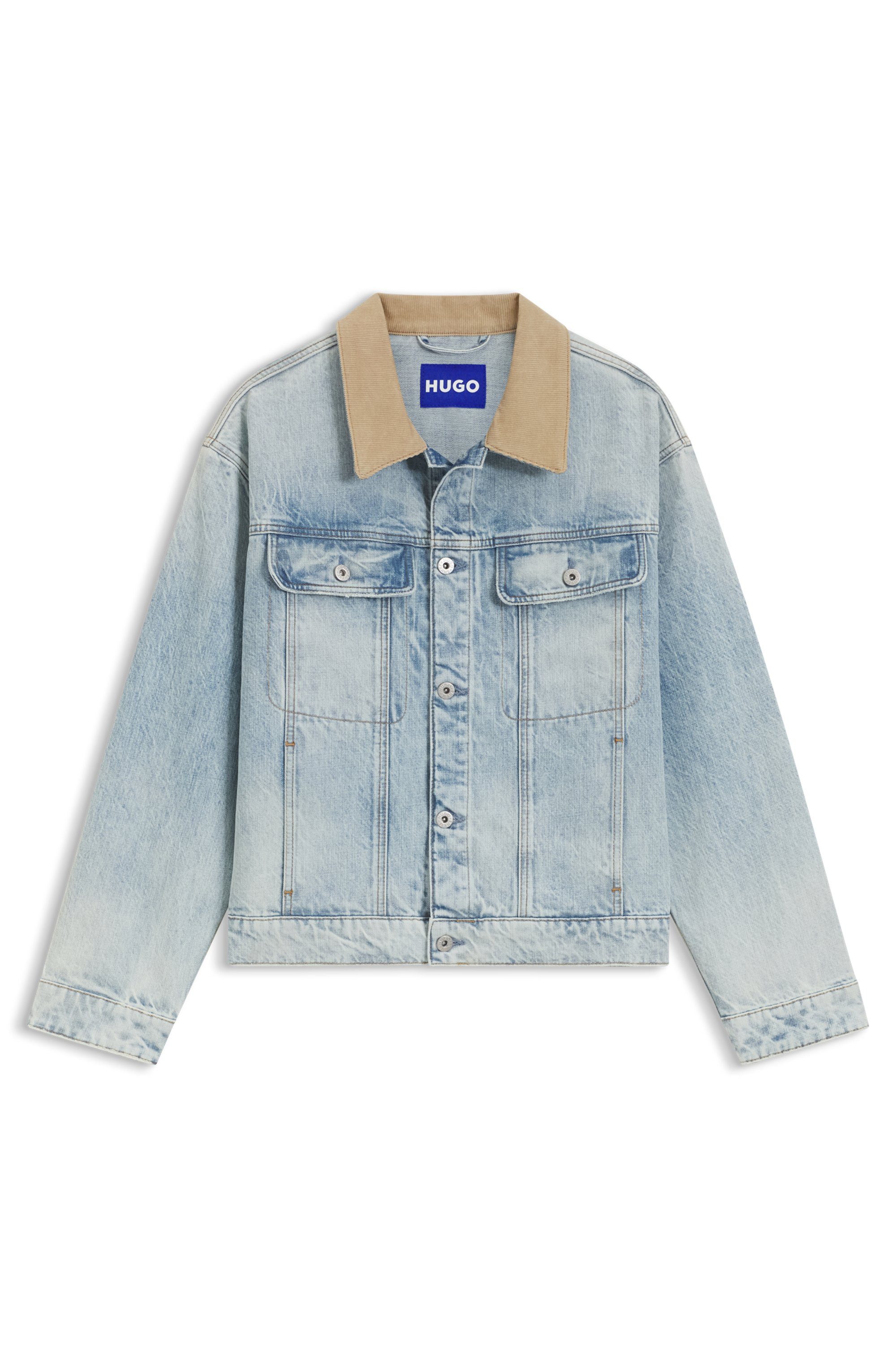 HUGO Jeansjacke Erlo Cordkragen, Relaxed Fit, Logo?Badge aus Veloursleder – Bild 5 von 5