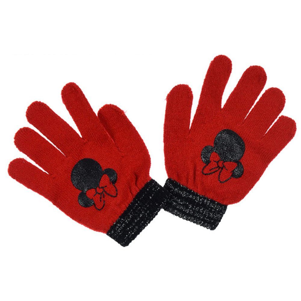 Disney Bommelmütze Disney Minnie Maus 2 tlg Set Kinder Herbst Wintermütze plus Handschuhe (2-St) Bestickt