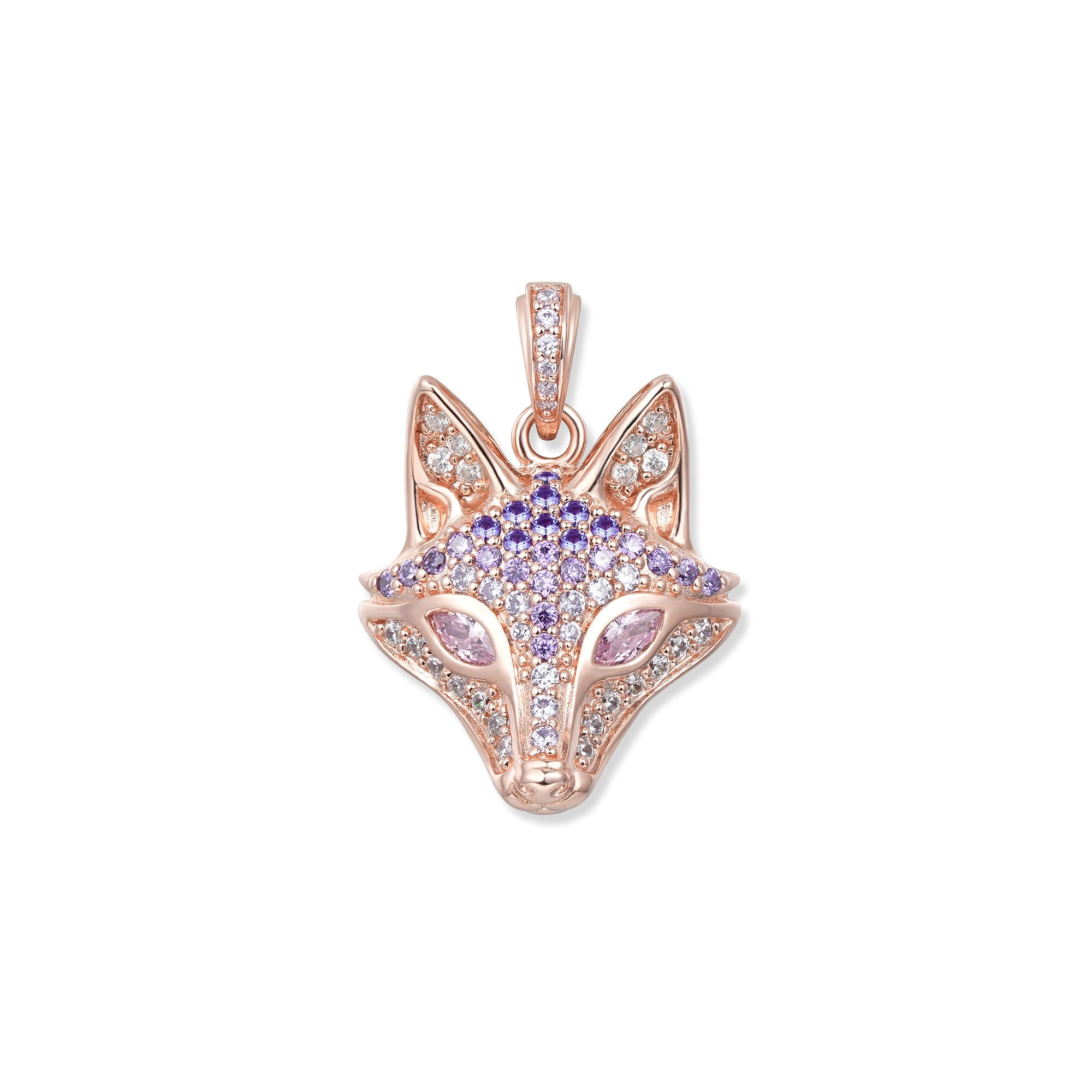 Seinerzeit FLORA & FAUNA Kettenanhänger Kitsune Fuchs Anhänger, Schmuck aus 925 Sterling Silber (Von der Magie der Träume und der Fantasie inspirierter Damenschmuck mit liebevoll gestaltetem, märchenhaftem Motiv – ein besonderer Begleiter im Alltag und zu besonderen Anlässen, 1-tlg., inkl. Geschenkverpackung für Frauen ob Freundin, Mutter, Ehefrau, Oma), rosé-vergoldet und Zirkonia-Steinen