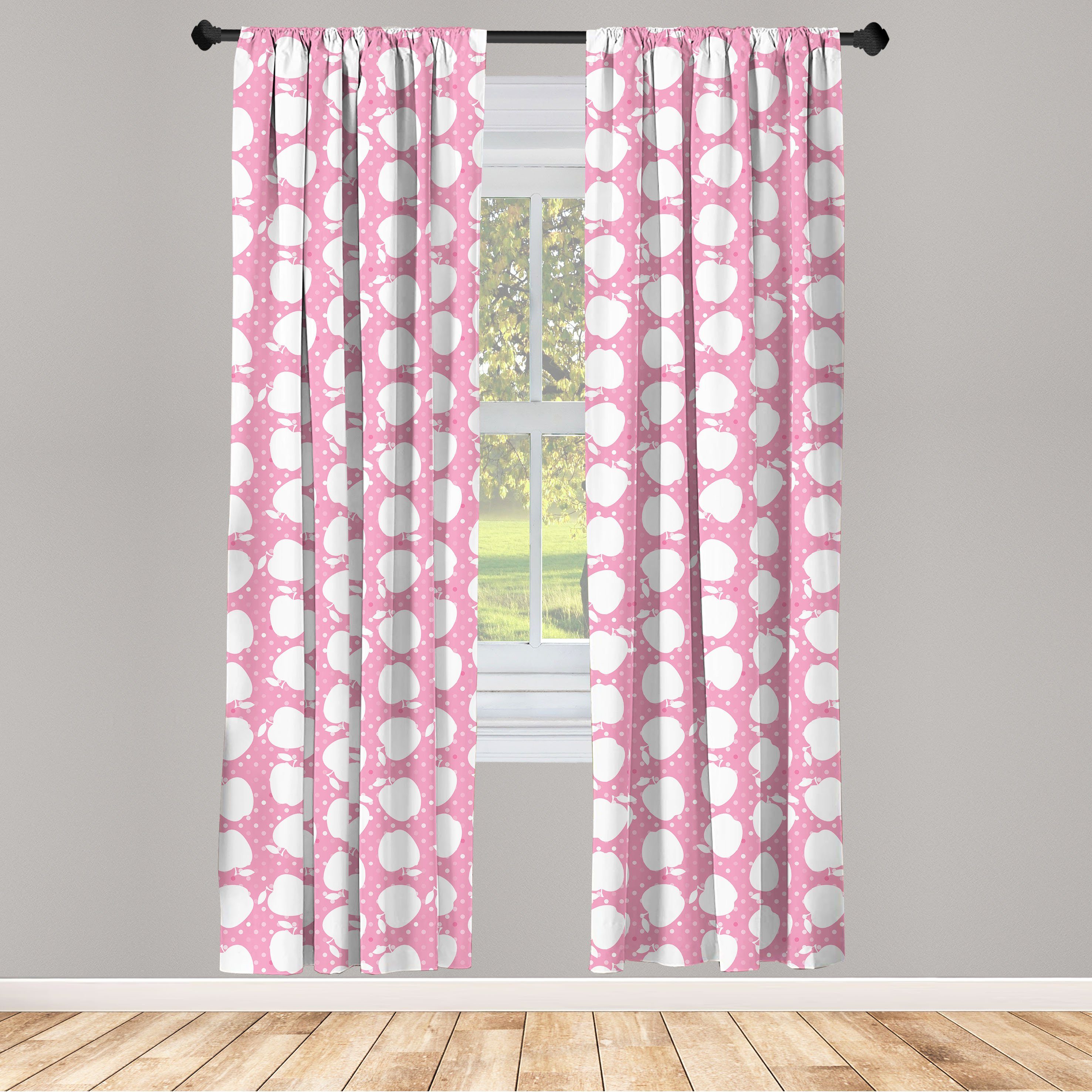 Gardine Vorhang für Wohnzimmer Schlafzimmer Dekor, Abakuhaus, Microfaser, Rosa Tupfen Apple-Silhouetten