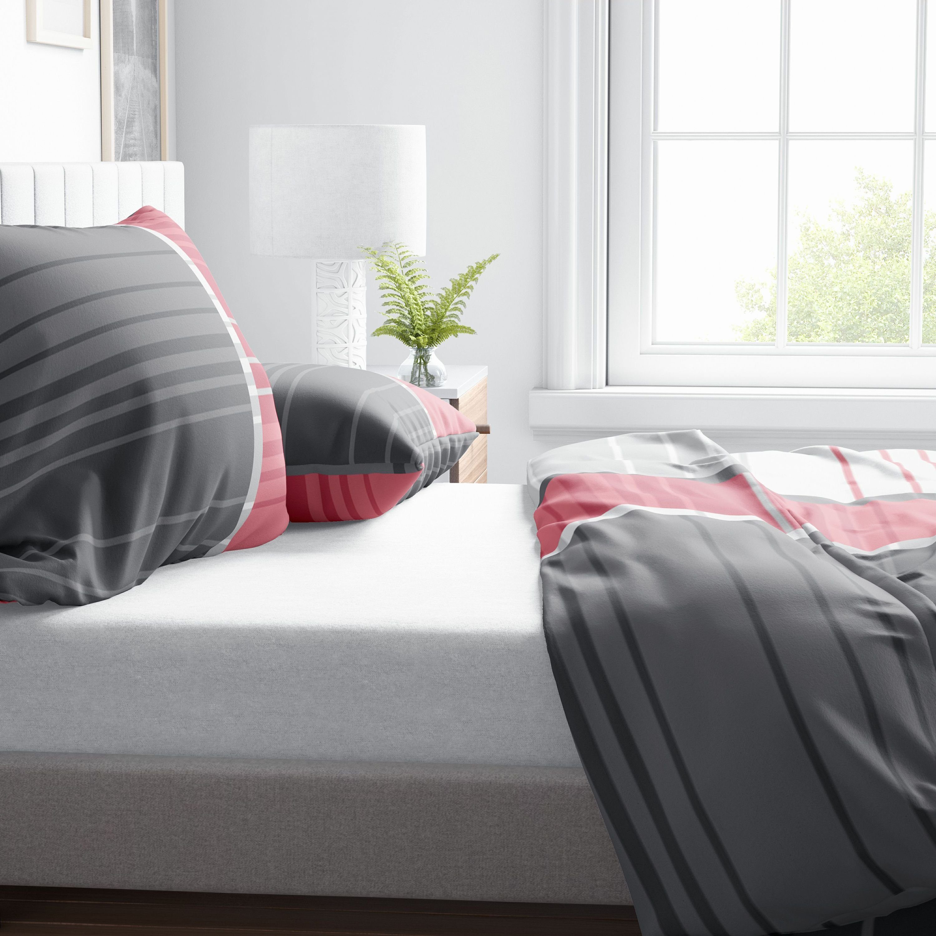 Leonado Vicenti Bettwäsche Allergiker geeignet 135x200, 155x200 oder 155x220, Microfaser, 2 teilig, weich und pflegeleicht, gestreift