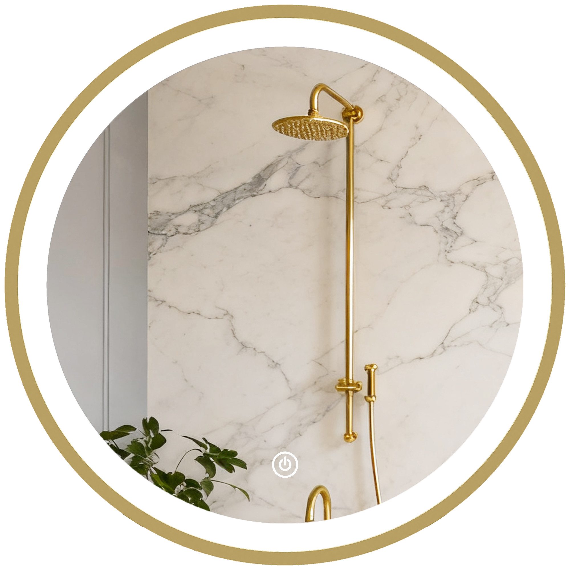 BAYMATE Badspiegel Runder 40 cm LED-Badezimmerspiegel mit Beleuchtung, Wandmontage (3 Farbtemperaturen, dimmbar, goldfarben)