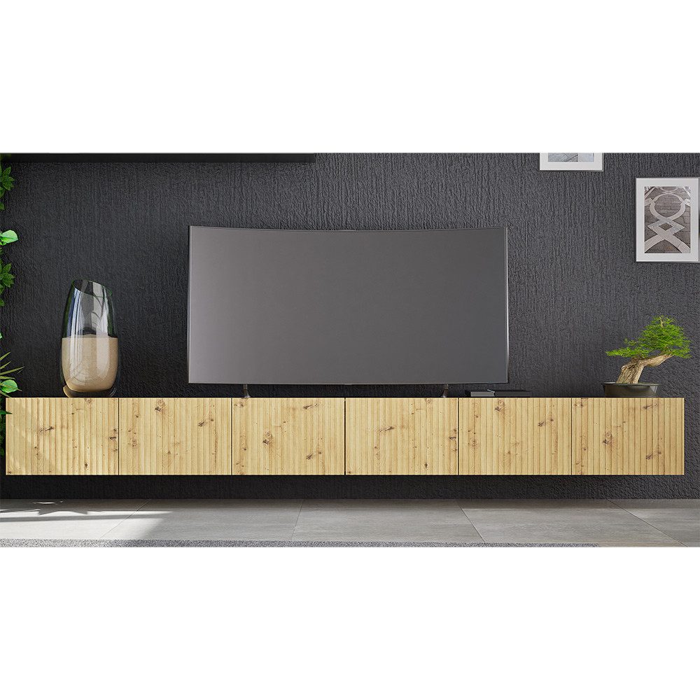 Lomadox Lowboard KEMPTEN-132, in Artisan Eiche, 6-türig, Breite 300 cm, Rillenfront