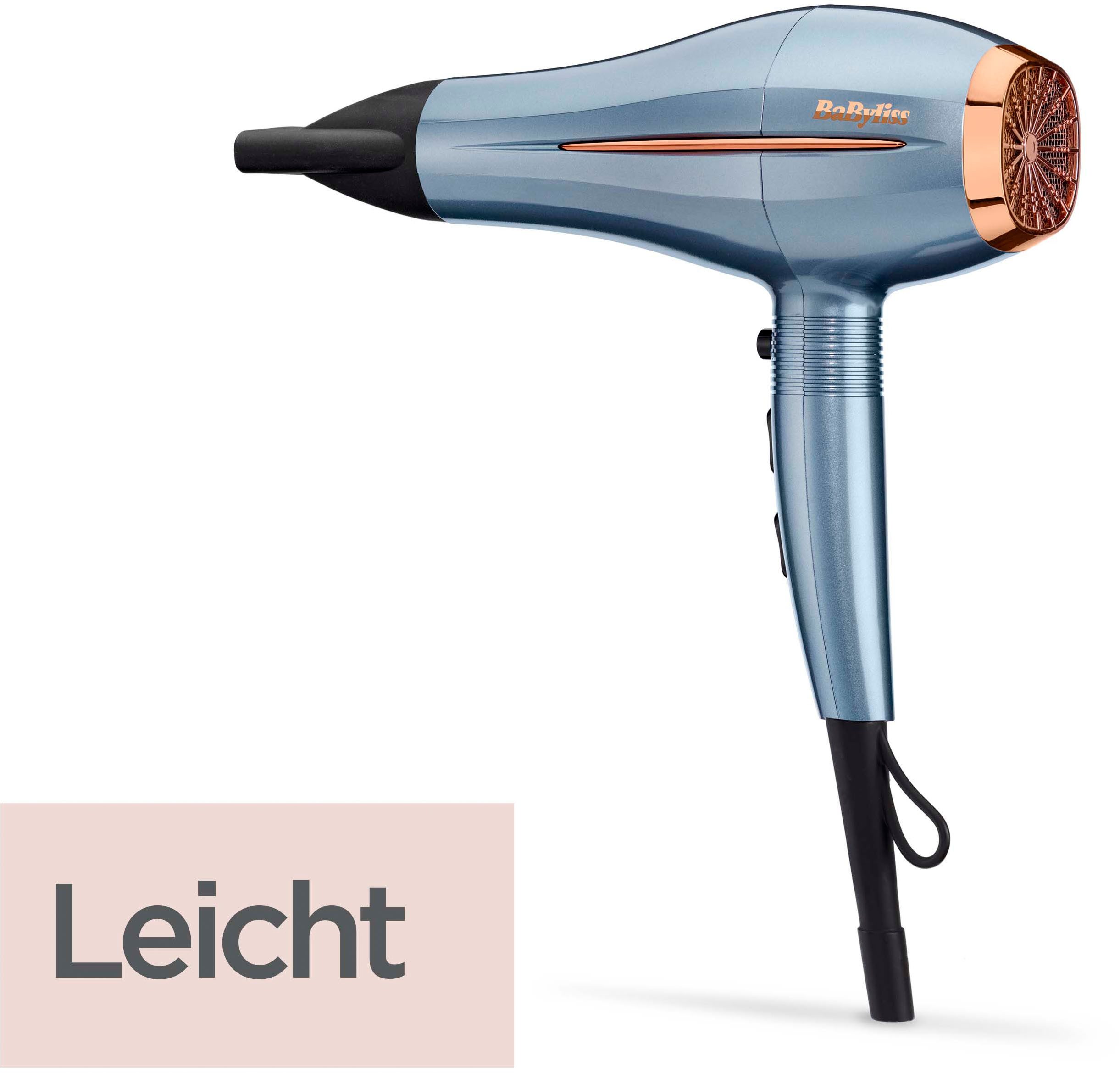 BaByliss Haartrockner BaByliss Denim Luxe Haartrockner mit Ionen-Technologie, D251PE, 2200 W, Föhn mit Aufsatz, HTDC-Motor, 2200W, Keramik-Technologie blau