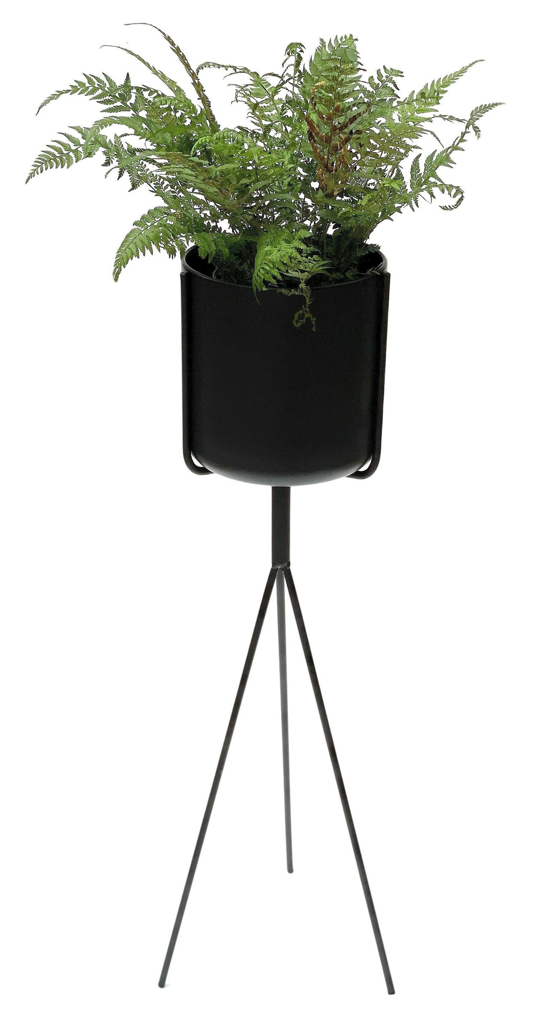 Blumenständer mit Topf Metall Schwarz 80 cm Blumenhocker 96022 Blumensäule Modern