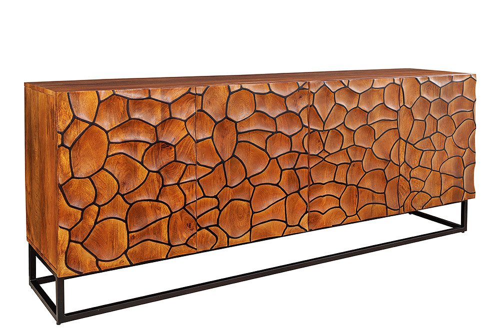 riess-ambiente Sideboard VULCANO 180cm braun / schwarz (Einzelartikel, 1 St), Wohnzimmer · Massivholz · Metall · Anrichte · 3D-Front · Modern Design