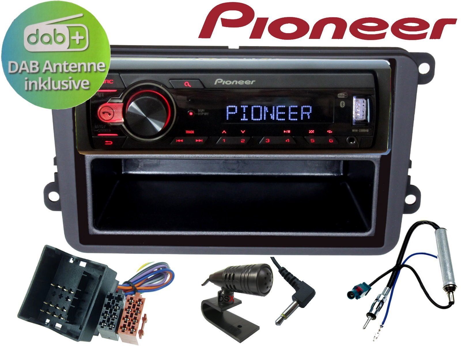 DSX PIONEER DAB+ Bluetooth USB für VW Golf 5 V 6 VI Passat 3BG Antenne Autoradio (Digitalradio (DAB), UKW, 50,00 W)