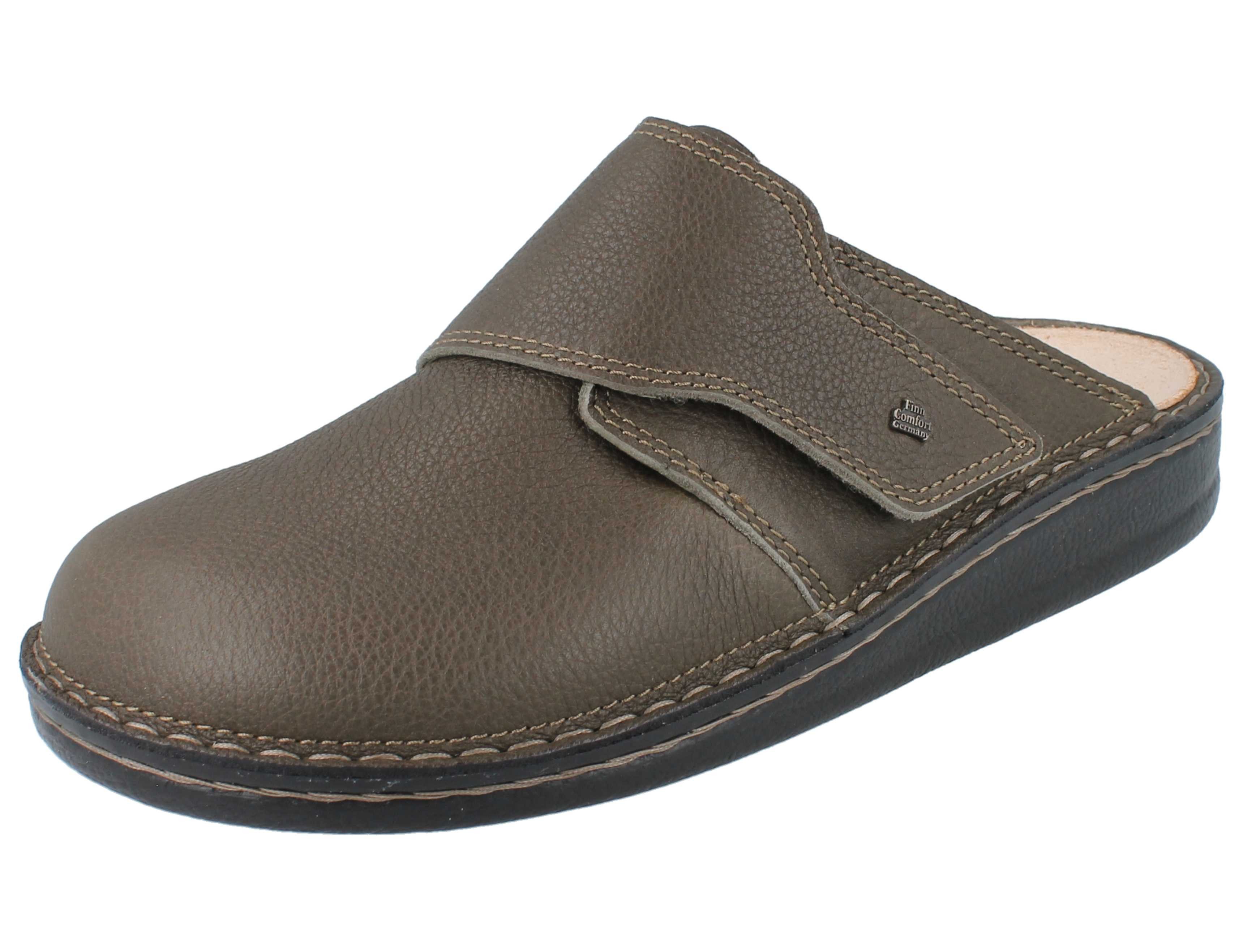 Finn Comfort FINN COMFORT Amalfi Herren Clog braun farngrün genarbtes Glattleder - Hausschuh Wechselfußbett