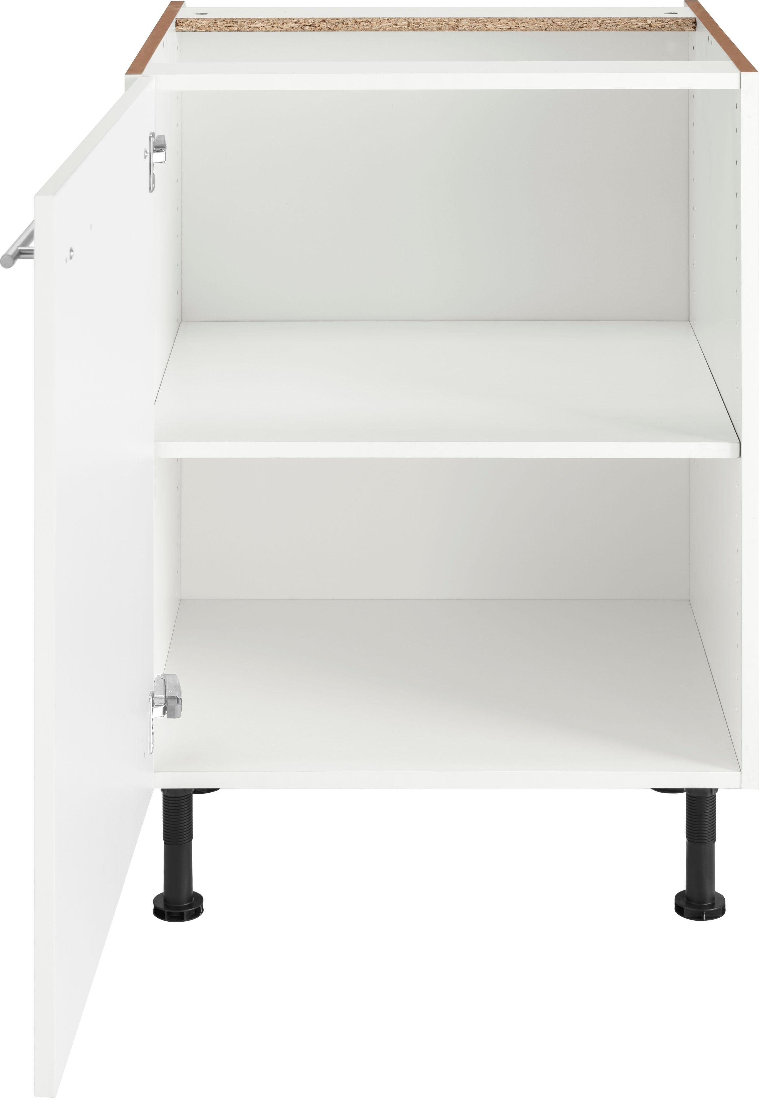 1 höhenverstellbaren Unterschrank weiß Bern Hochglanz/weiß Metallgriff 60 breit, mit Füßen, mit cm mit Tür OPTIFIT