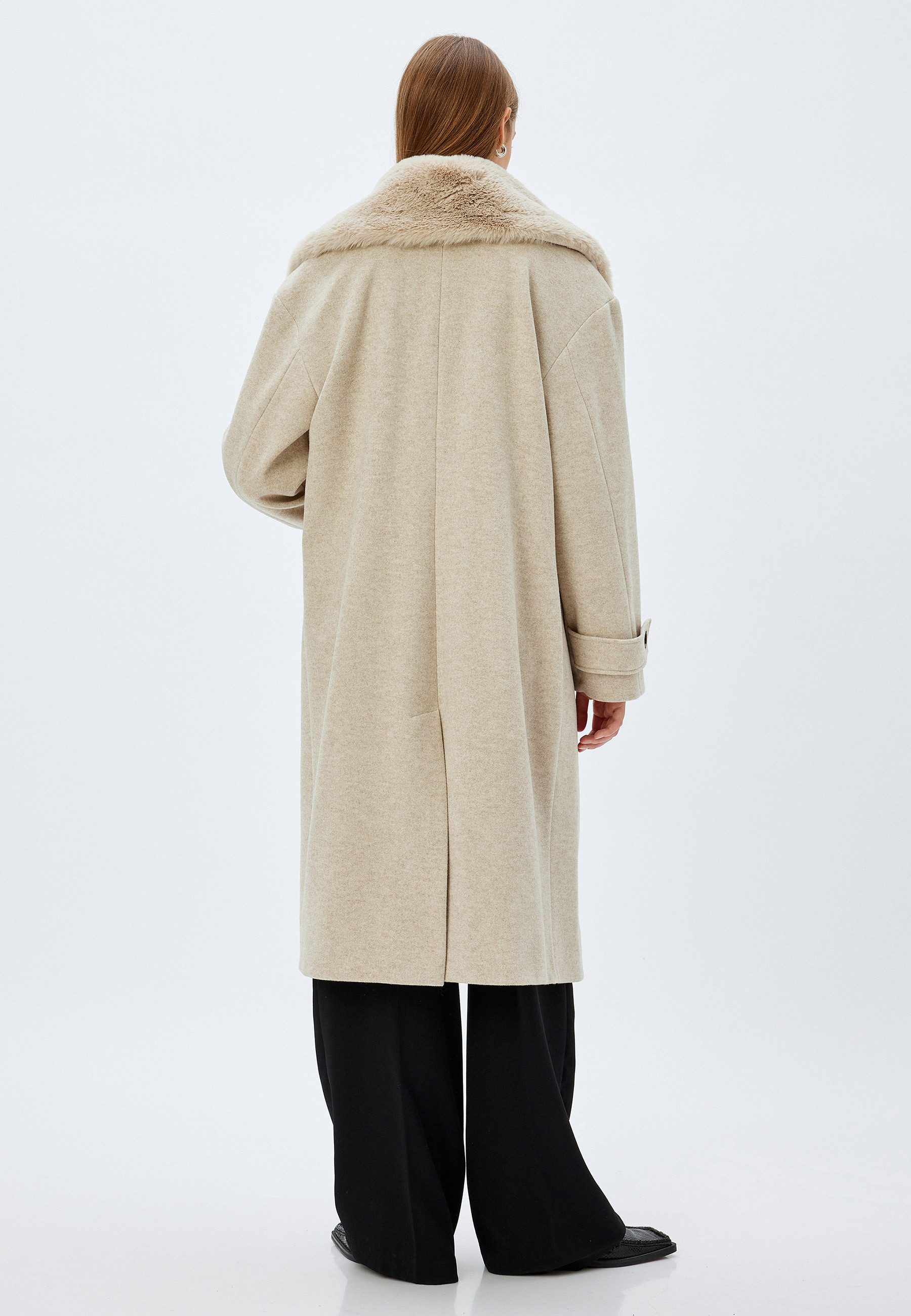 Koton Langmantel Regular Abnehmbarer Pelz
