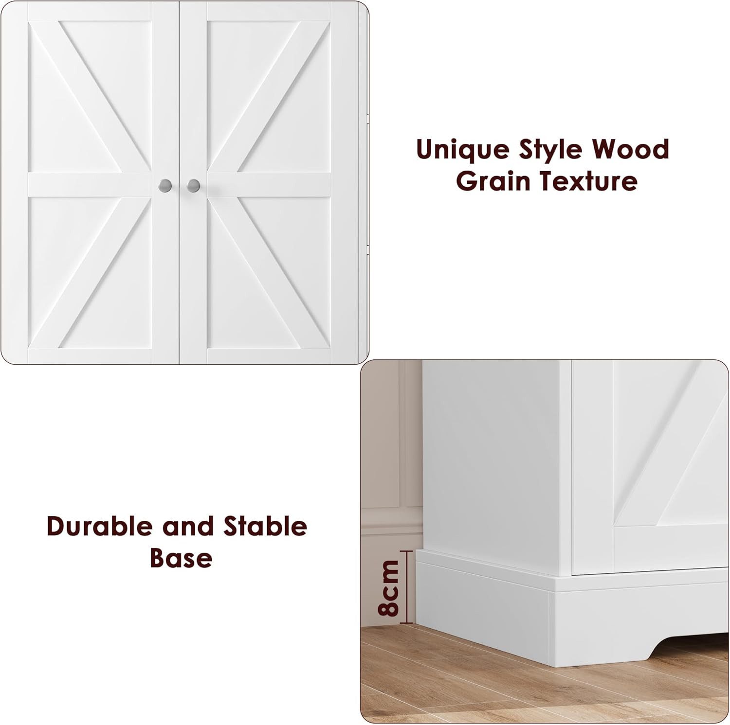 HOMECHO Sideboard, Küchenschrank mit Arbeitsplatte, Buffetschrank Weiß & Braun