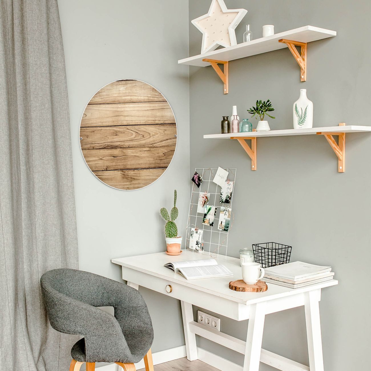 banjado Magnettafel Stahl Rund Holzplanken, (inkl. 4 Magnete, Runde Stahlmagnettafel)