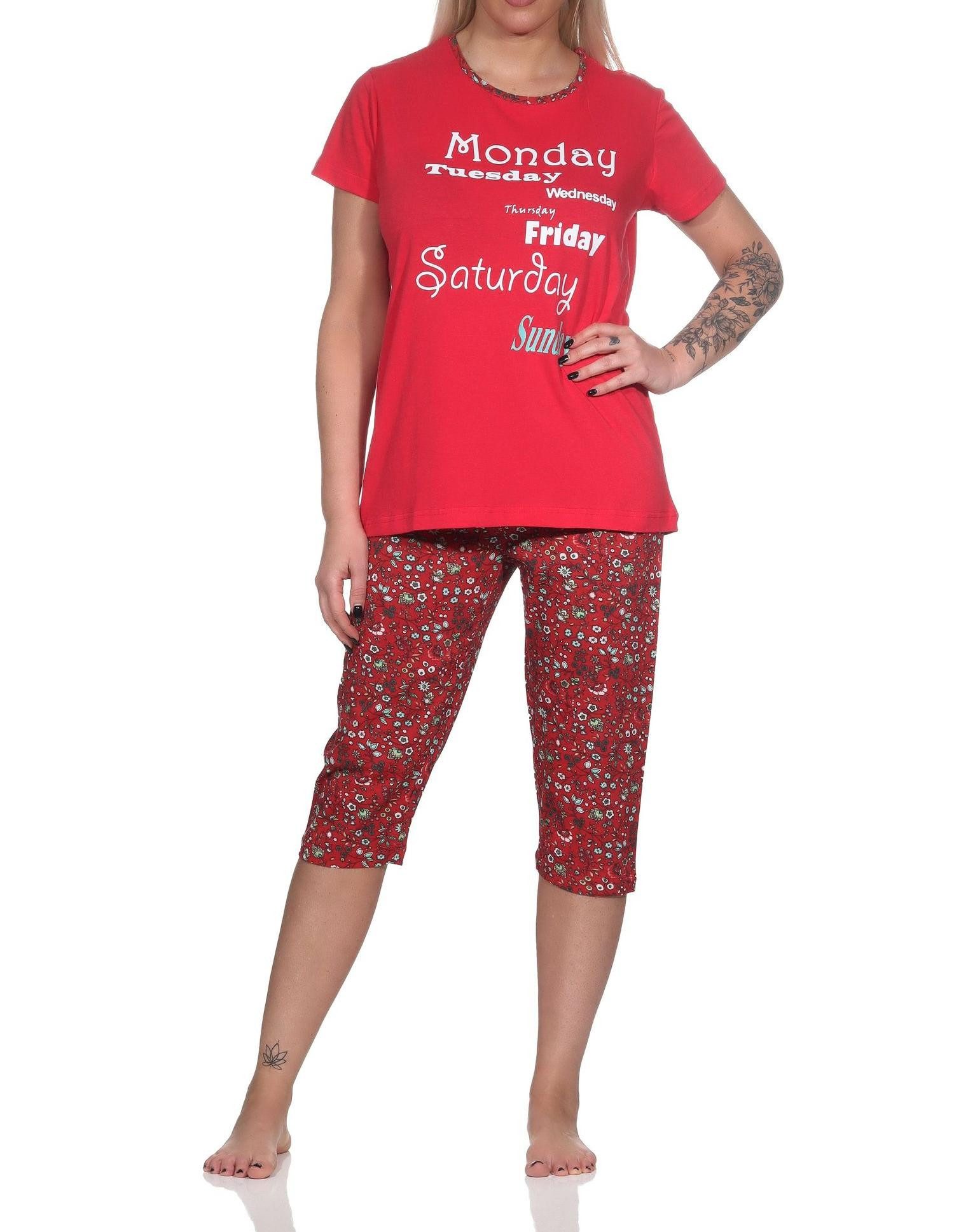 Pyjama Lässiger Damen Capri Pyjama mit Allover-Muster und Frontprint