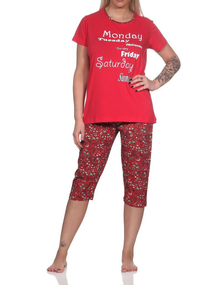 Normann Pyjama Lässiger Damen Capri Pyjama mit Allover-Muster und Frontprint