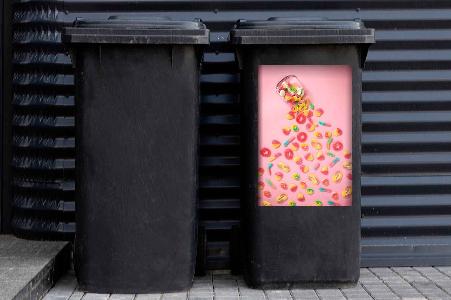 Glas St), Sticker, (1 Süßigkeiten Abfalbehälter Mülleimer-aufkleber, Container, - MuchoWow Mülltonne, Stilleben - Wandsticker